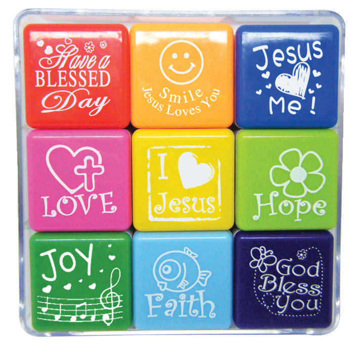 Christian Stamp Box Set of 9 Stamps, Each Stamp Size is 28Mm X 28Mm