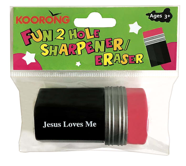 2 Hole Pencil Sharpener With Eraser, Jesus Loves Me