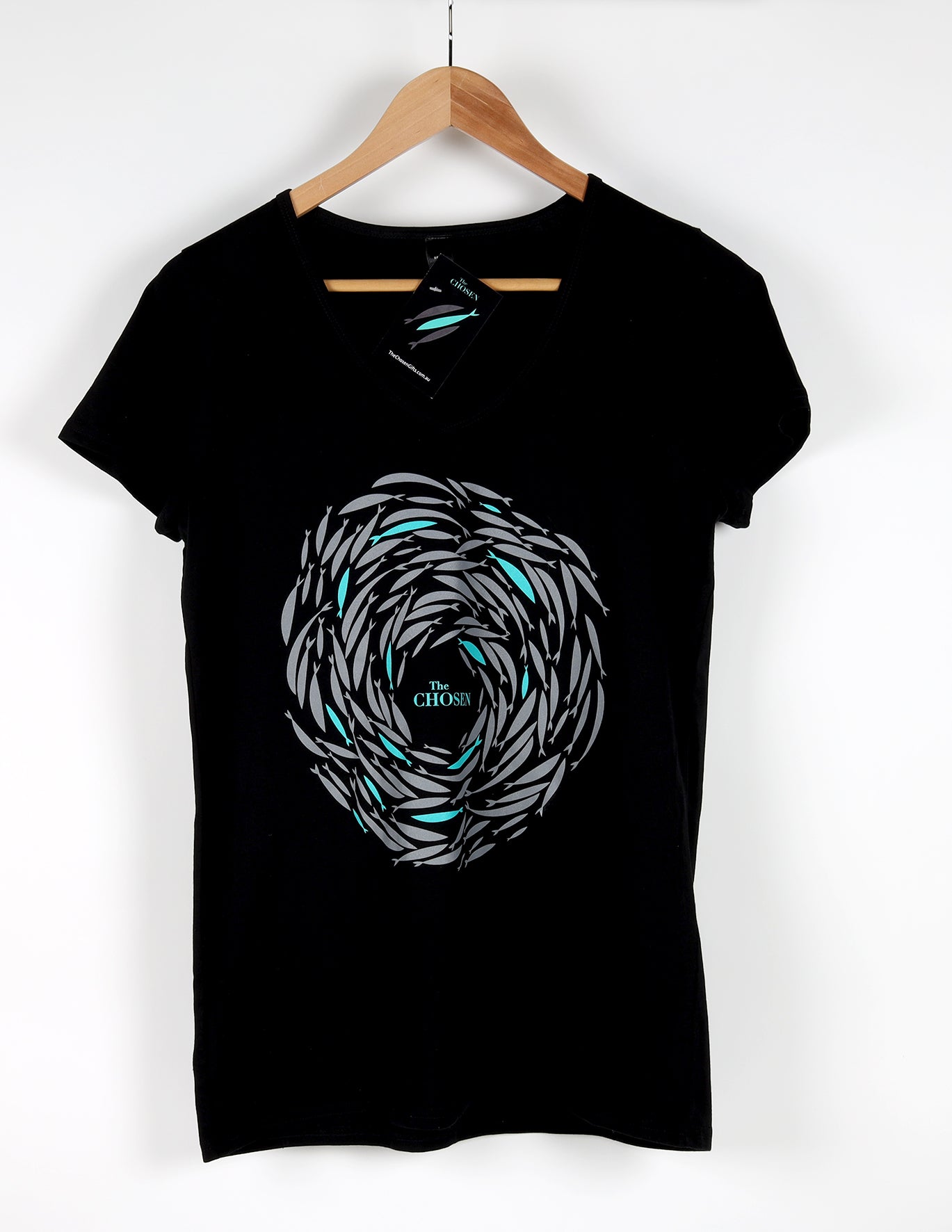 Against the Current Tee, Large, V Neck, Black