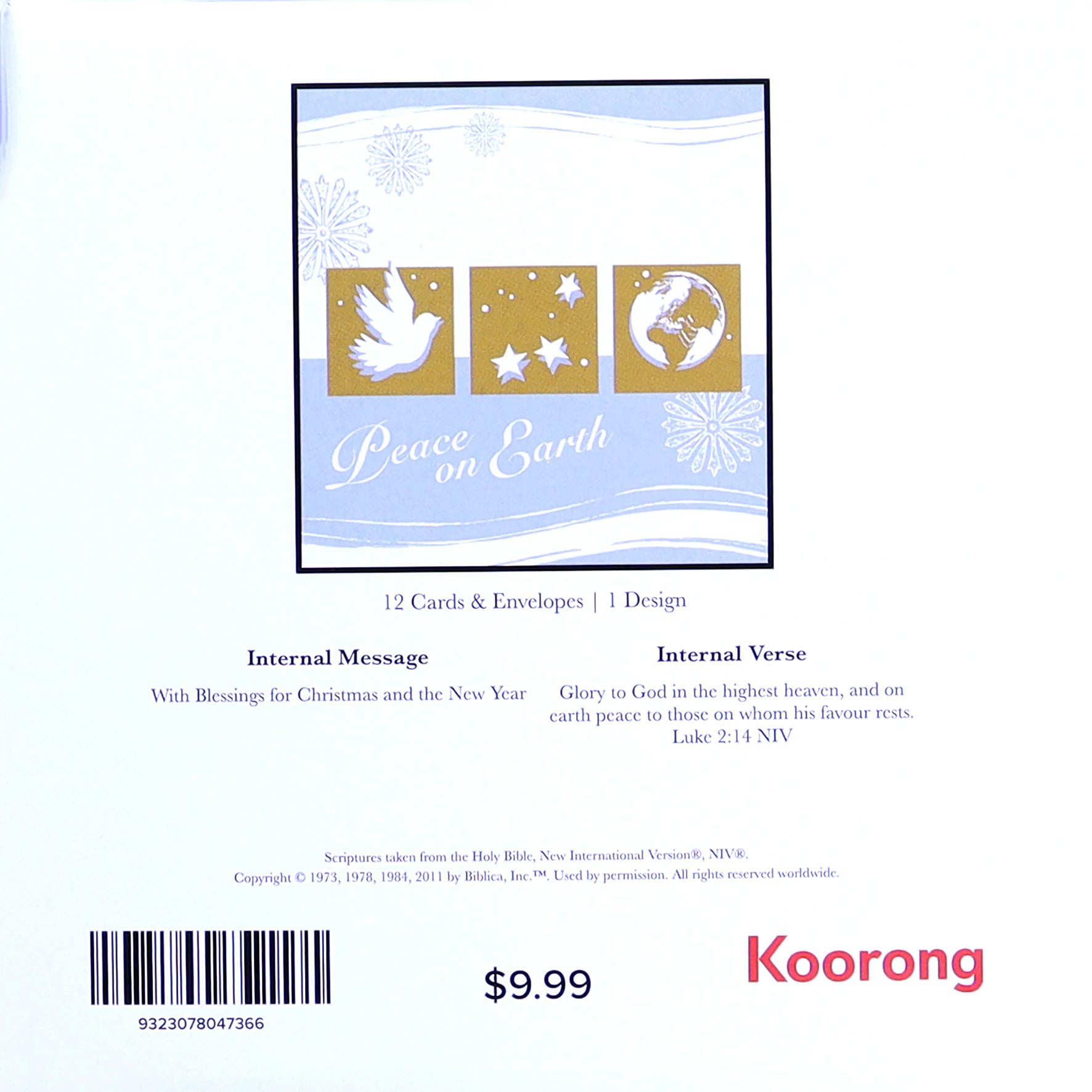 Christmas Boxed Cards: Peace on Earth, Dove, Stars & World Globe