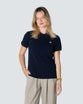 Womens Pique Polo: Dove, Small, White on Navy (Front & Back Embroidery)