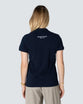 Womens Pique Polo: Dove, Small, White on Navy (Front & Back Embroidery)