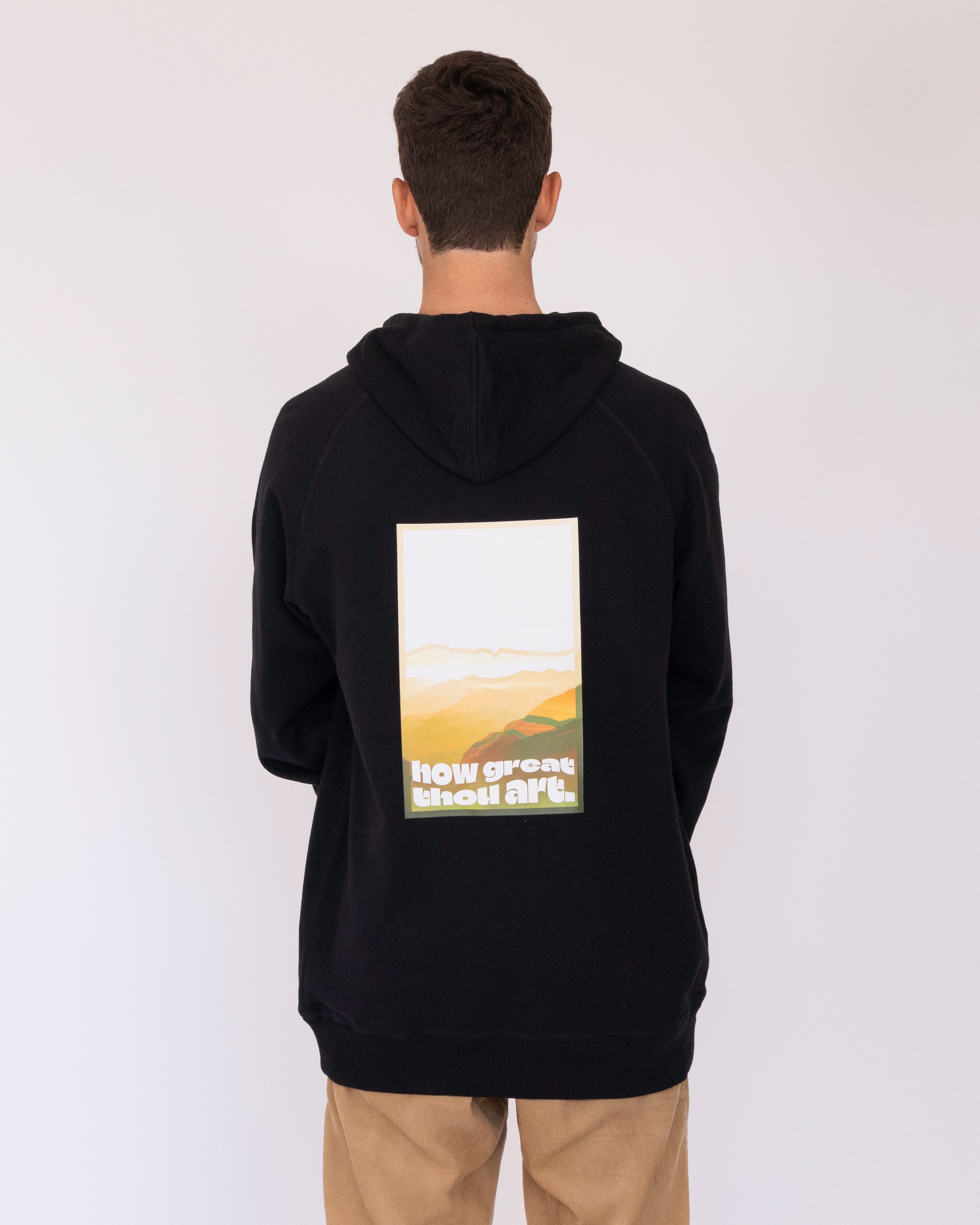 Premium Hoodie: How Great Thou Art, Medium, White and Supacolour on Black