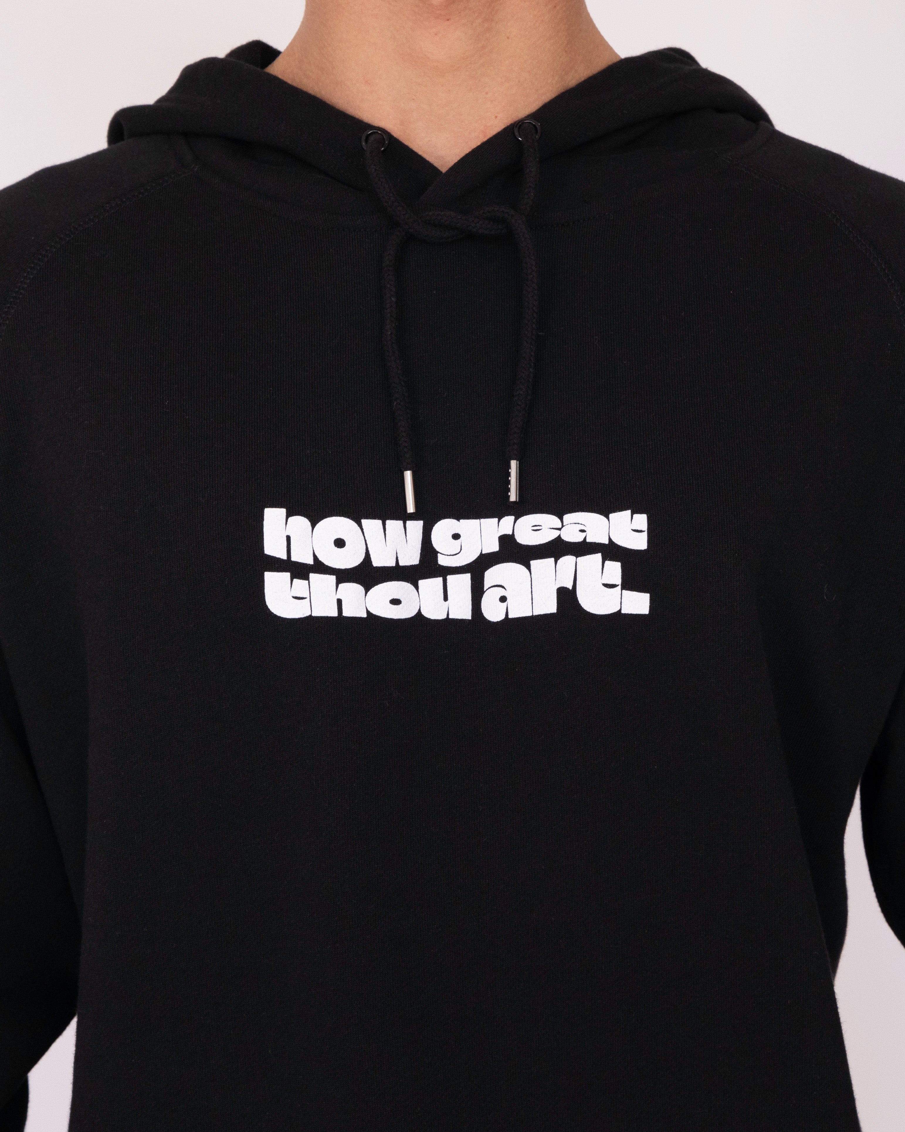 Premium Hoodie: How Great Thou Art, 2XL, White and Supacolour on Black