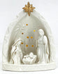 Ceramic Manger with LED, white/gold, city background, comes in a white box