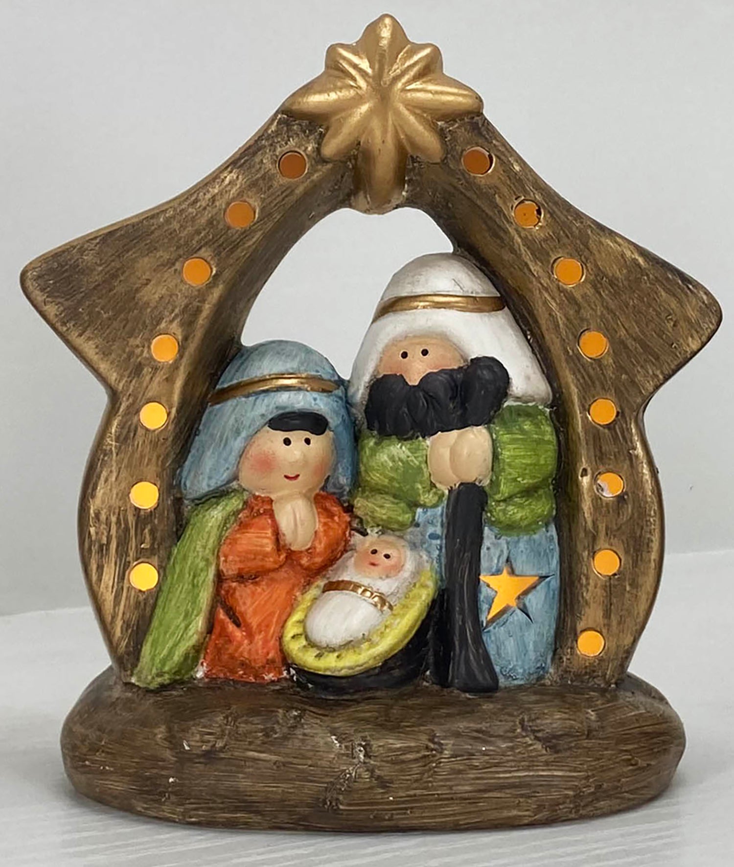 Ceramic Manger with LED: Colourful, comes in a white box