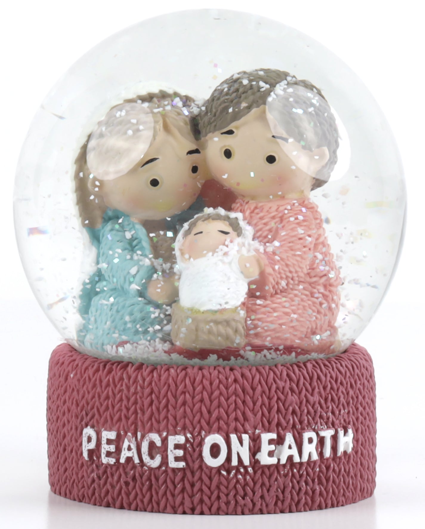 Christmas Water Globe: Peace on Earth Nativity (knitted look resin)