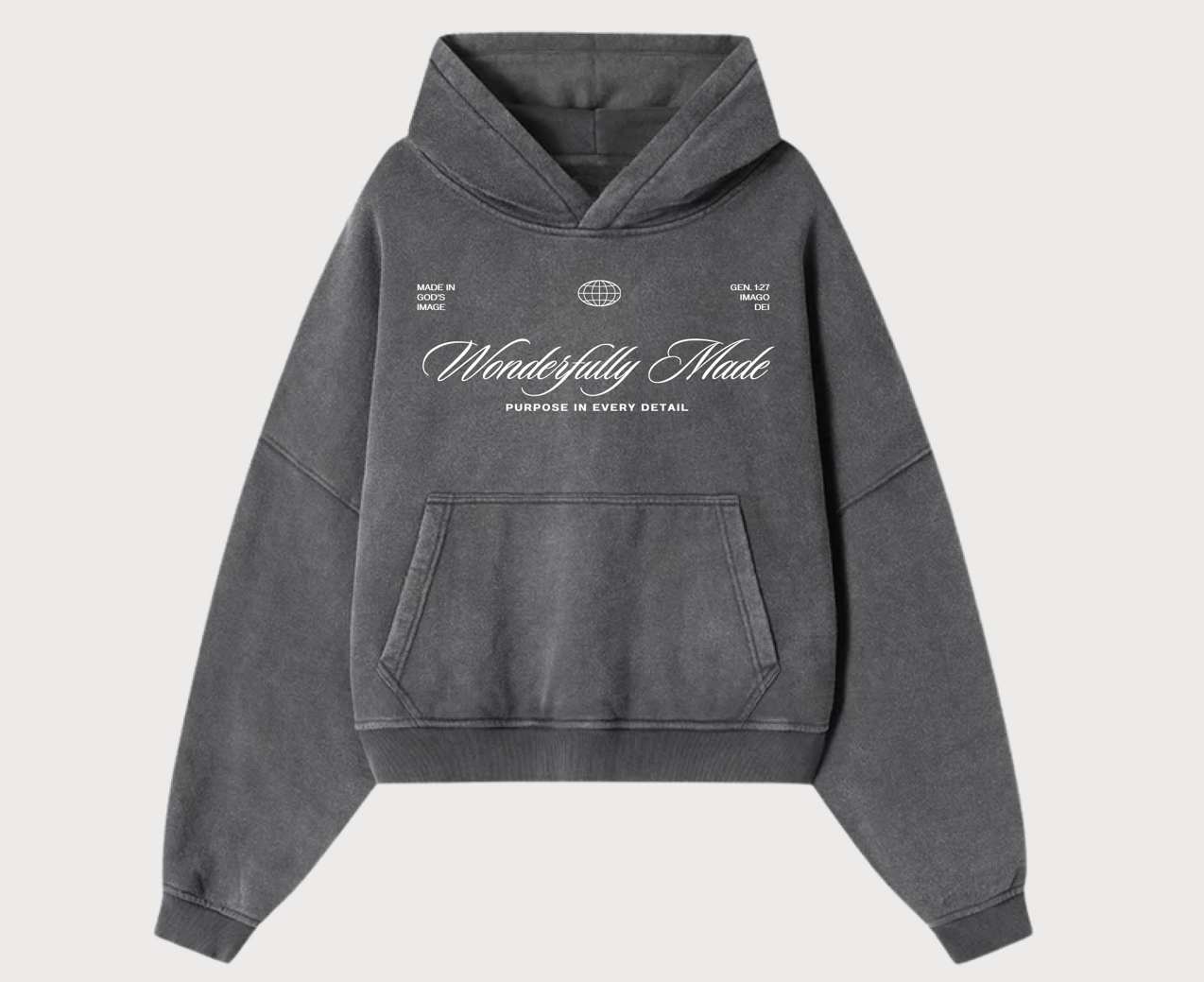 Wonderfully Made Hoodie, Washed Grey - Size 2XLarge