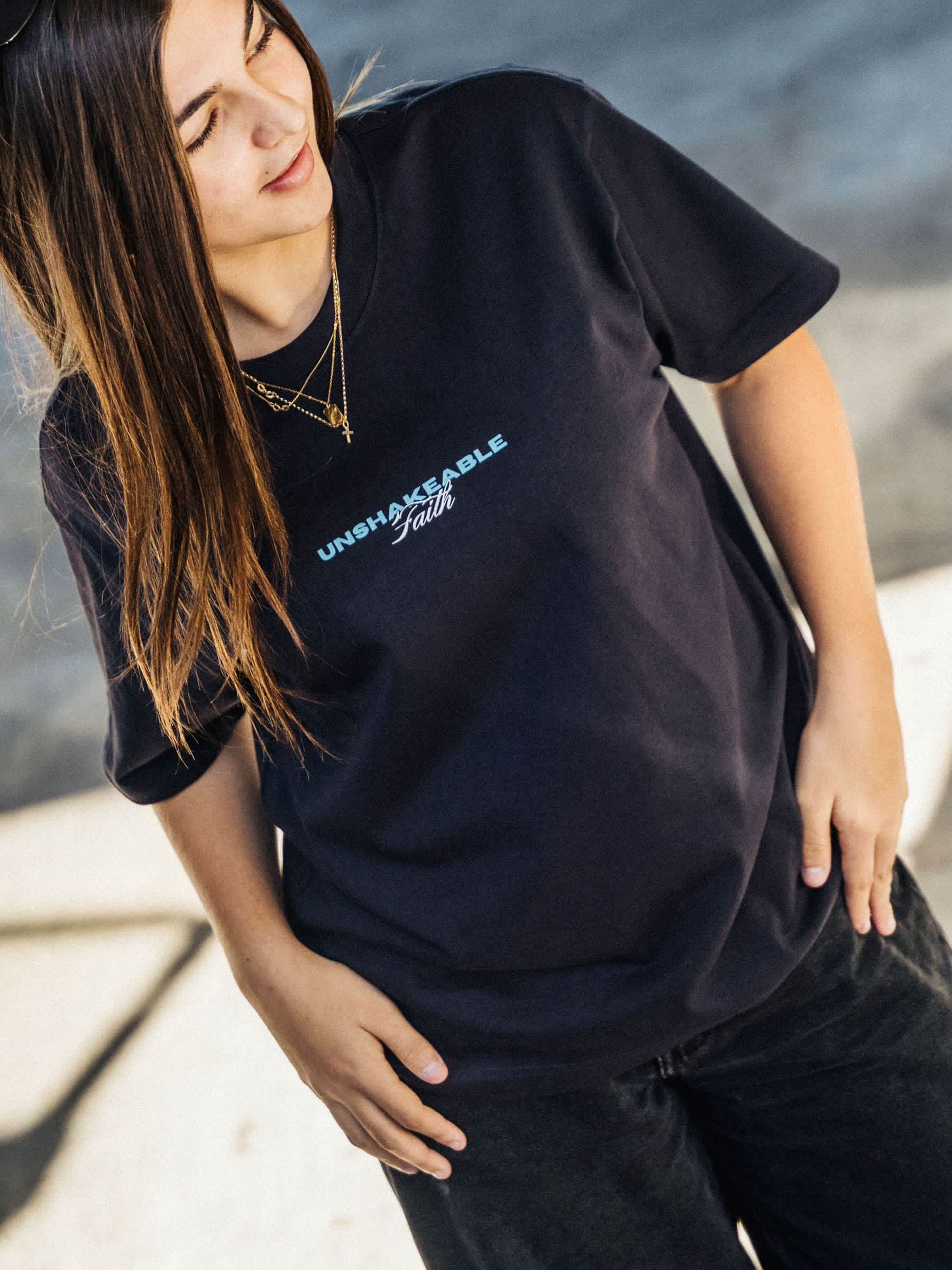 Unshakeable Faith Mid-Weight Straight Fit Tee, Navy - Size XSmall
