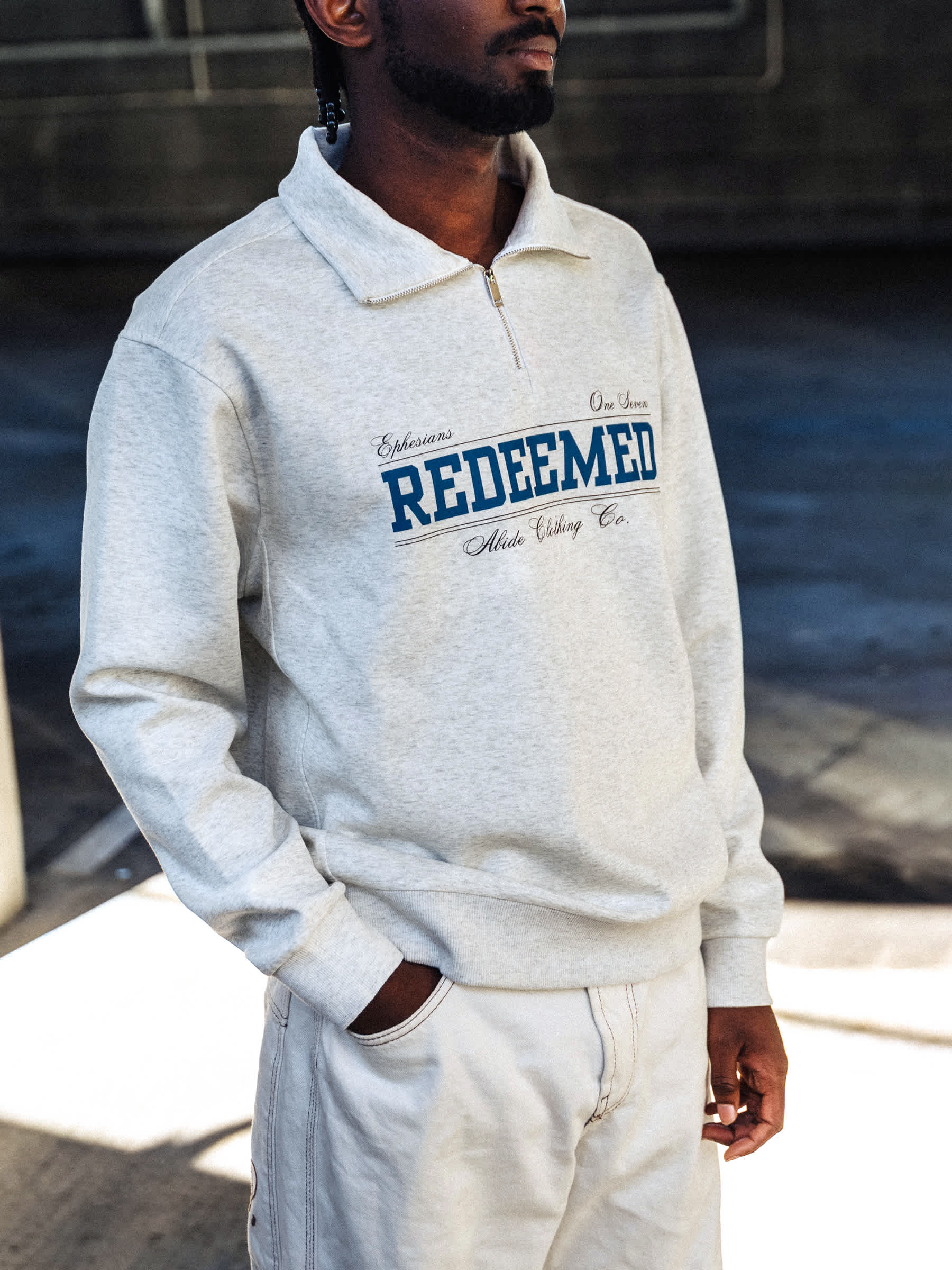 Redeemed Quarter Zip Jumper, Snow Marle - Size Xsmall