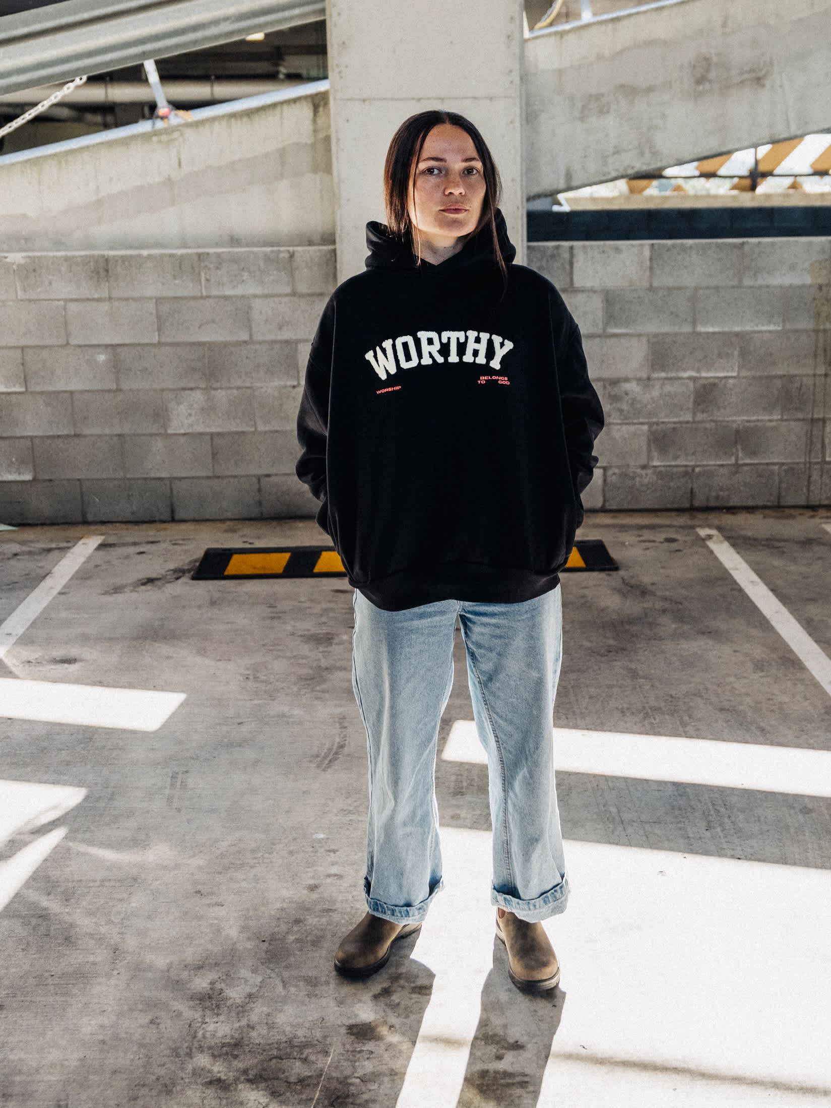 Worthy Relaxed Fit Heavy Hoodie, Black - Size Large
