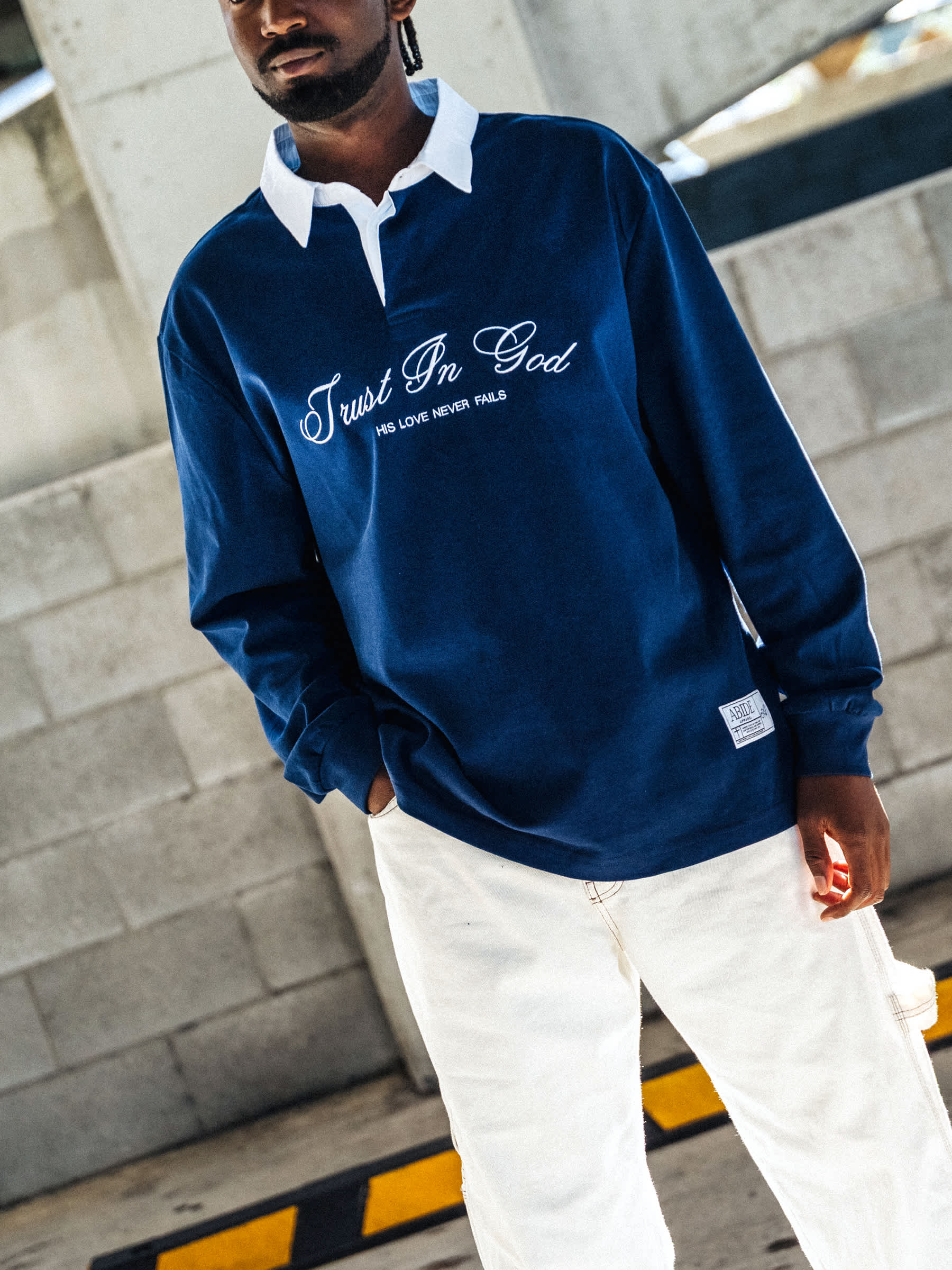 Trust In God Knitted Rugby Jersey, Navy - Size 2XLarge