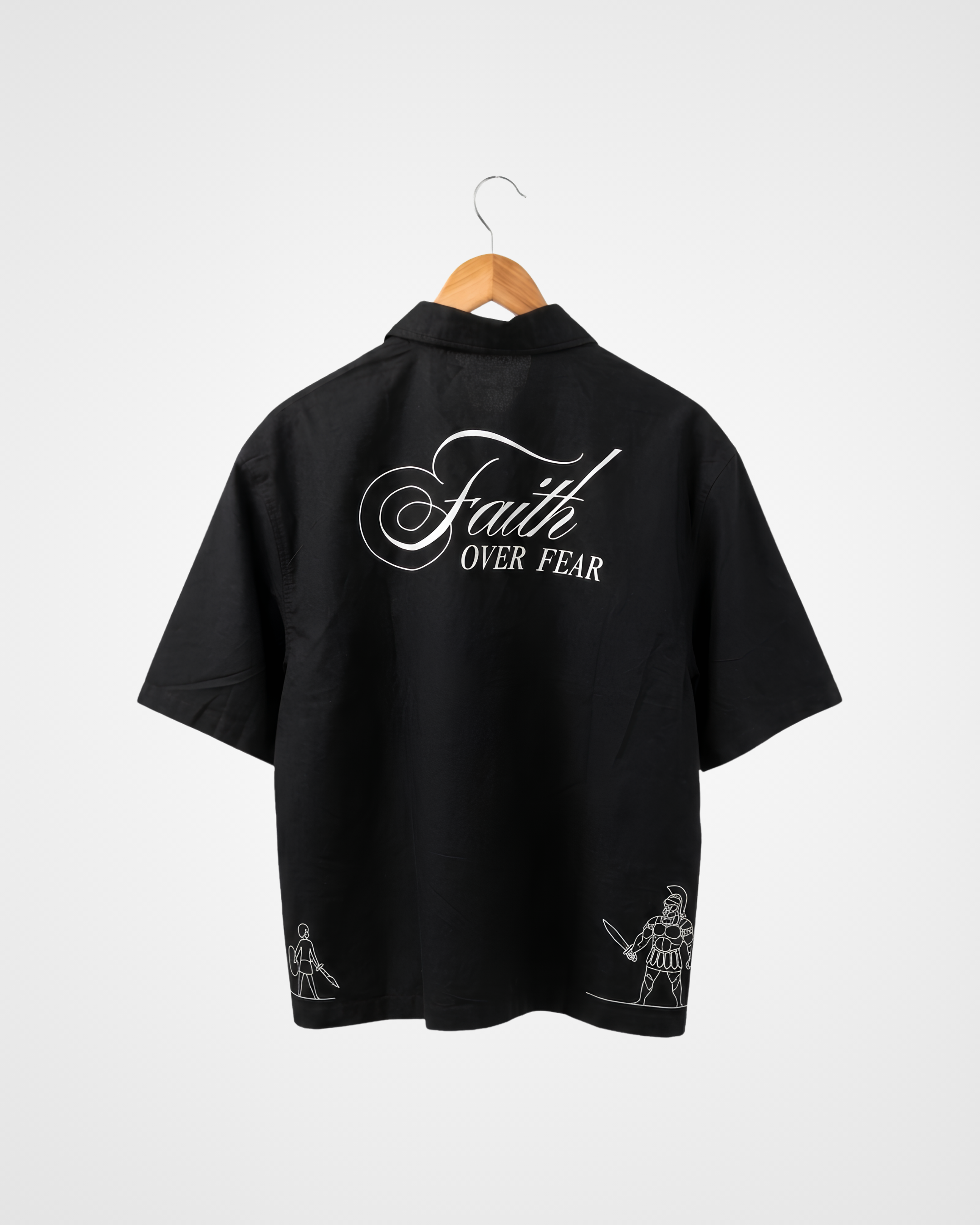 Faith Over Fear Oversized Semi-Cropped Button Shirt, Black - Size Small