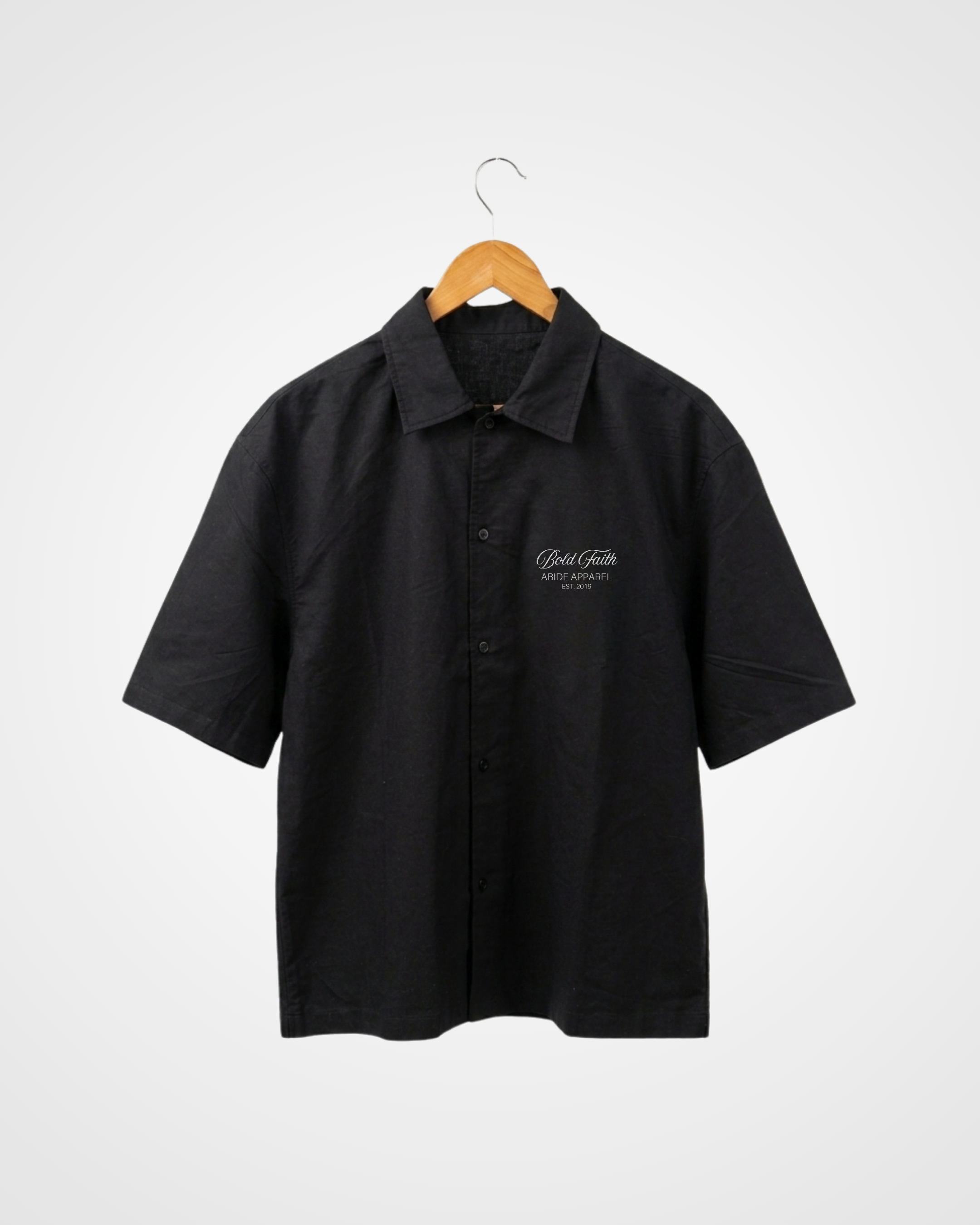 Faith Over Fear Oversized Semi-Cropped Button Shirt, Black - Size XLarge