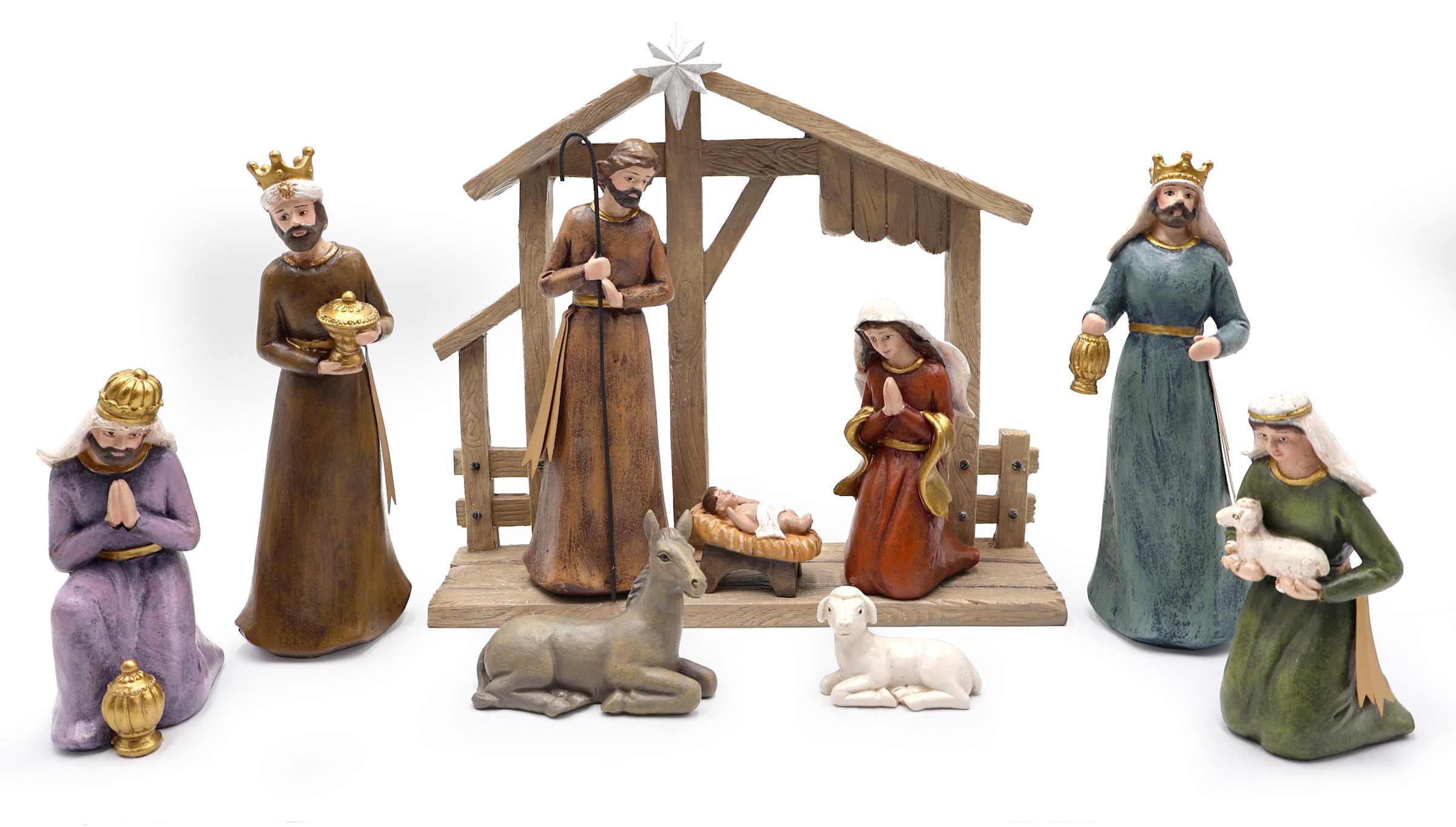 Nativity Scene with Stable, Resin (Set of 10)