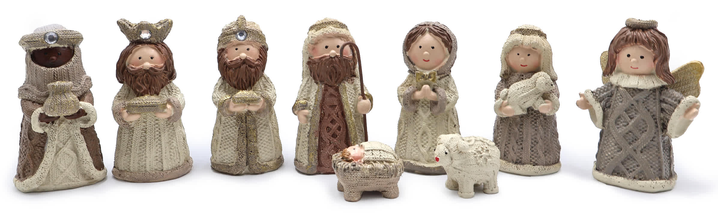 Nativity Scene with Angel, Resin (Set of 9)