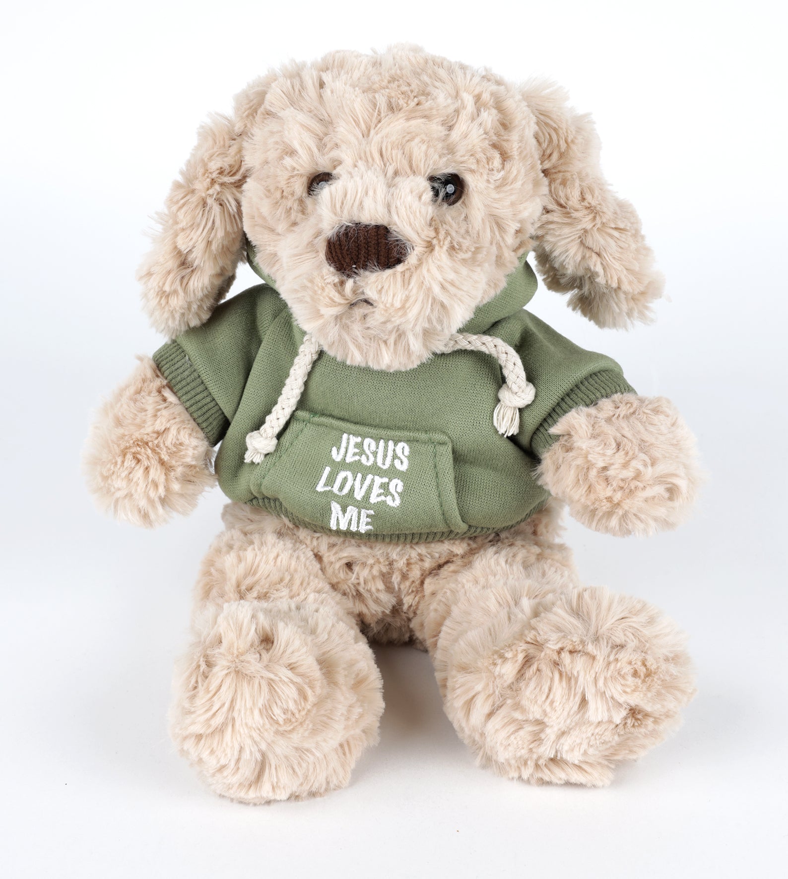 Plush Toy: Jesus Loves Me Dog, Green Hoodie