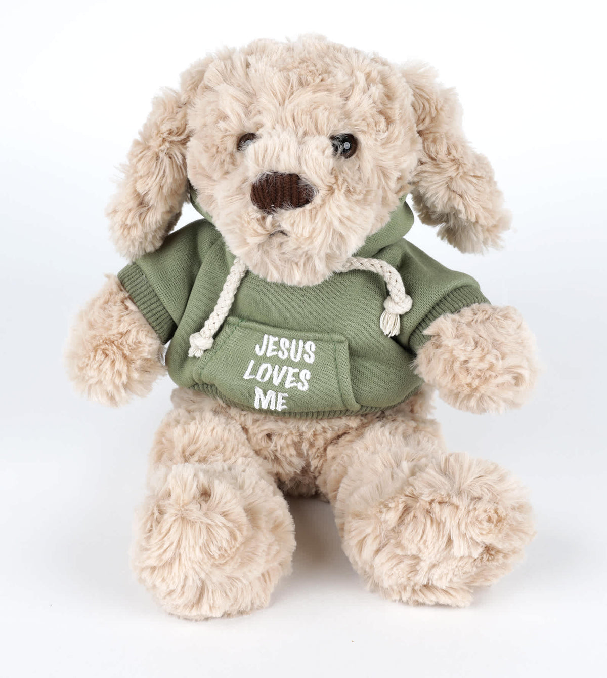 Plush Toy: Jesus Loves Me Dog, Green Hoodie