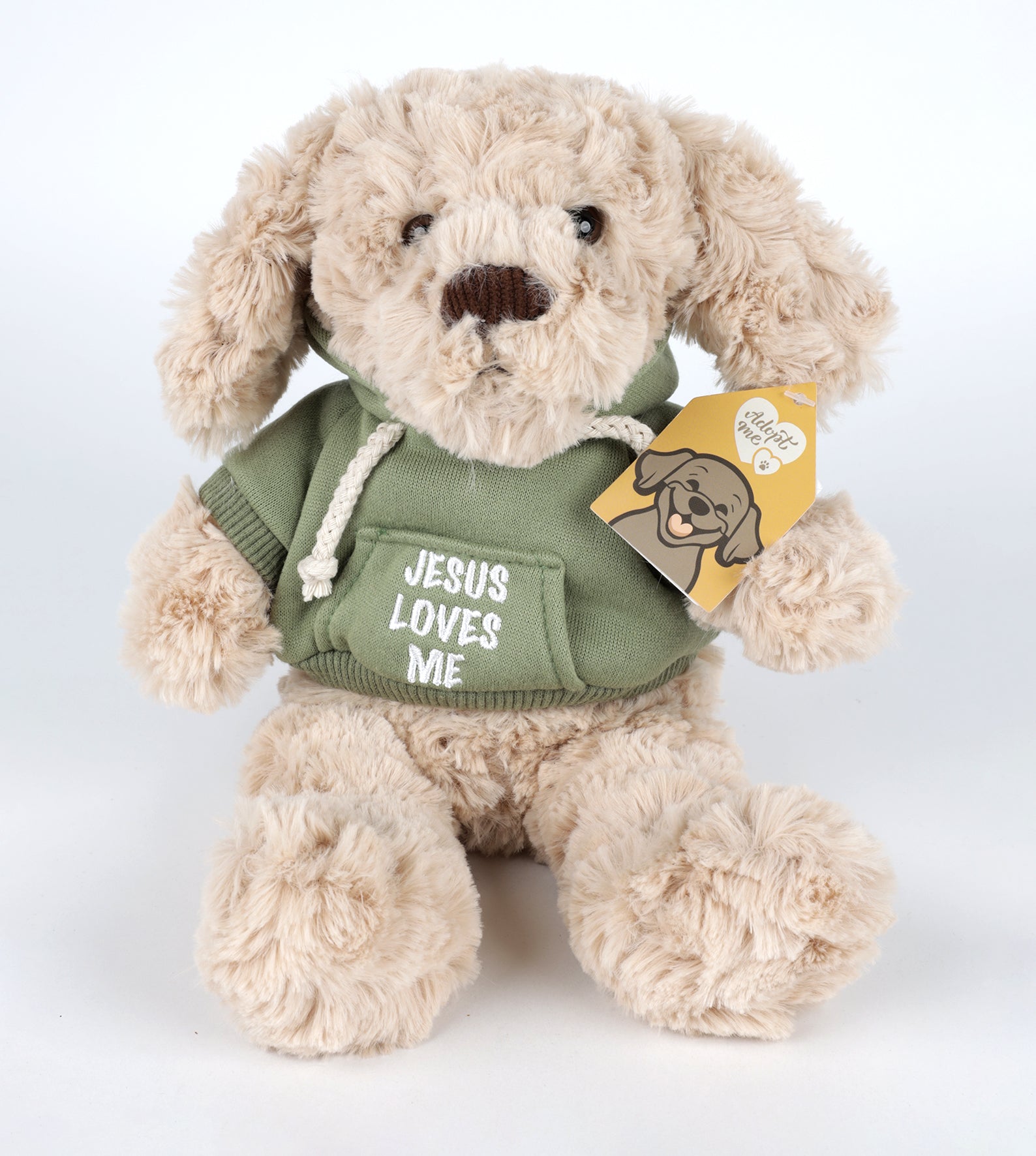 Plush Toy: Jesus Loves Me Dog, Green Hoodie