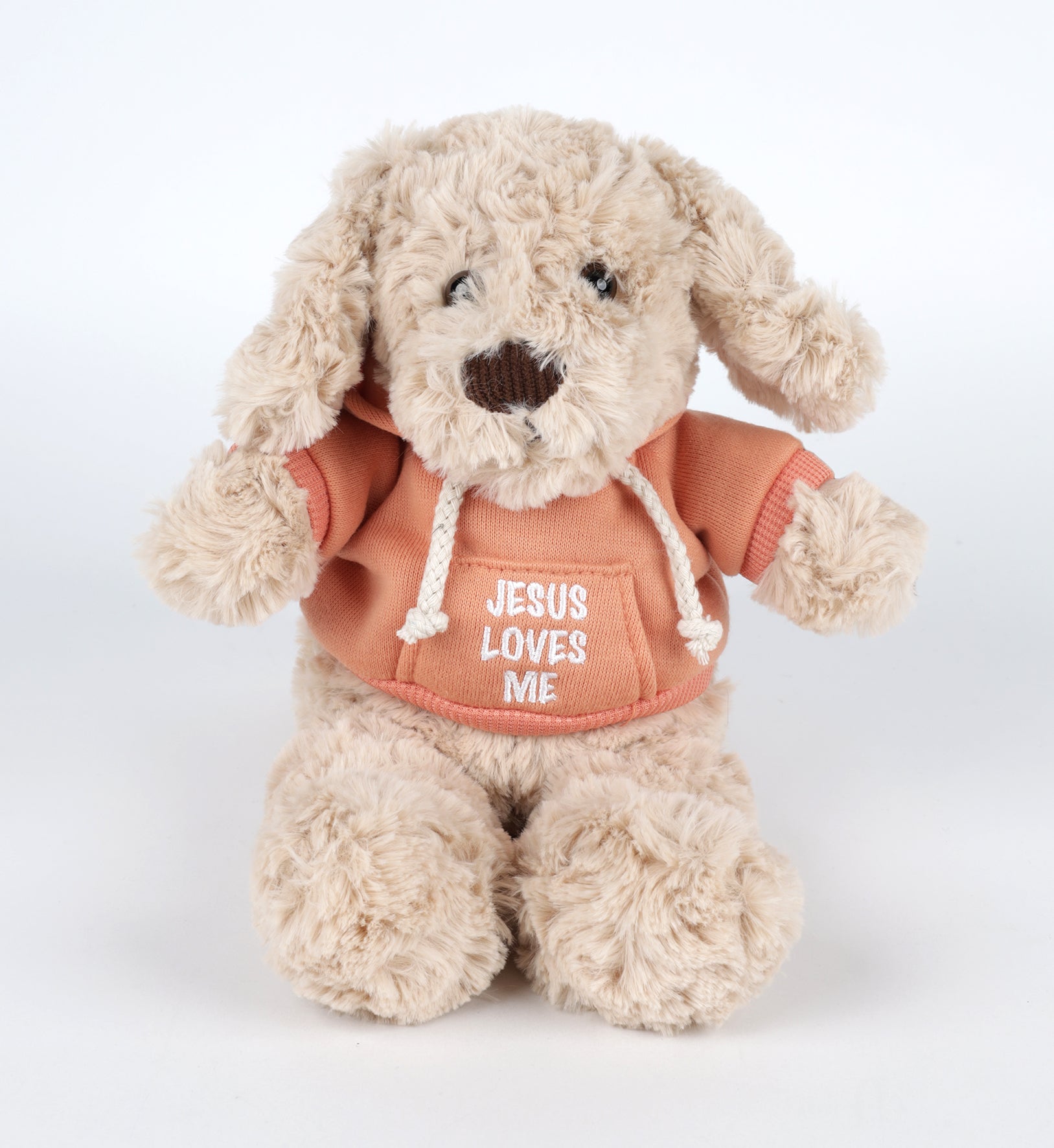 Plush Toy: Jesus Loves Me Dog, Orange Hoodie