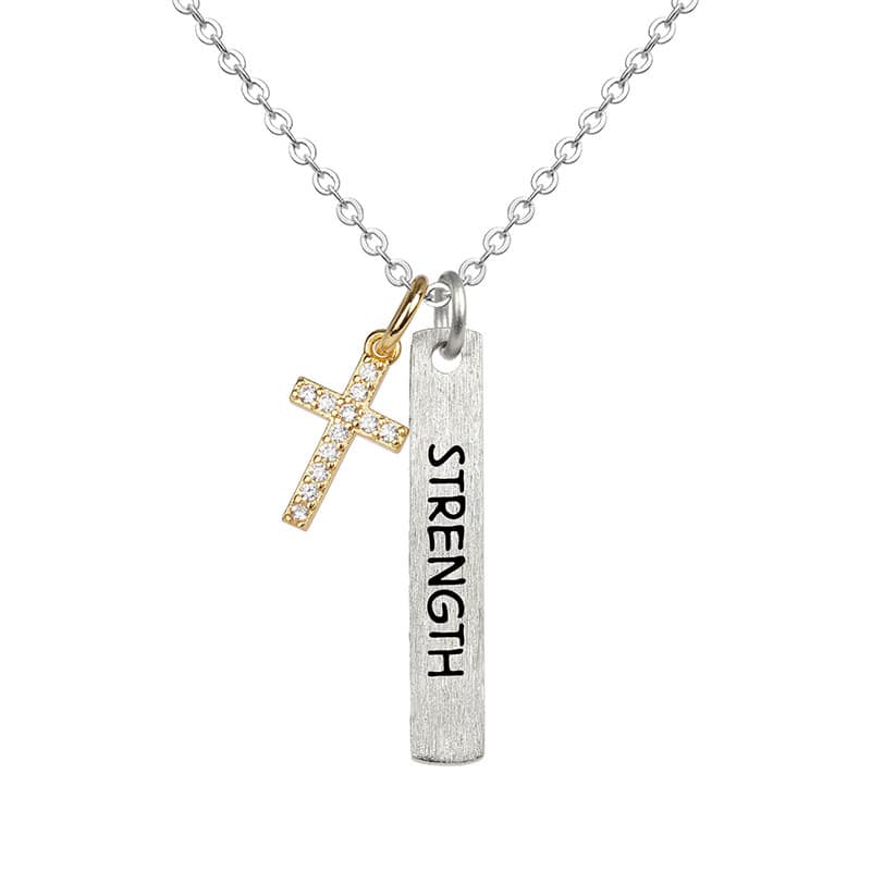 Necklace: Bar/Cross, Strength, Silver (Walk By Faith Collection)