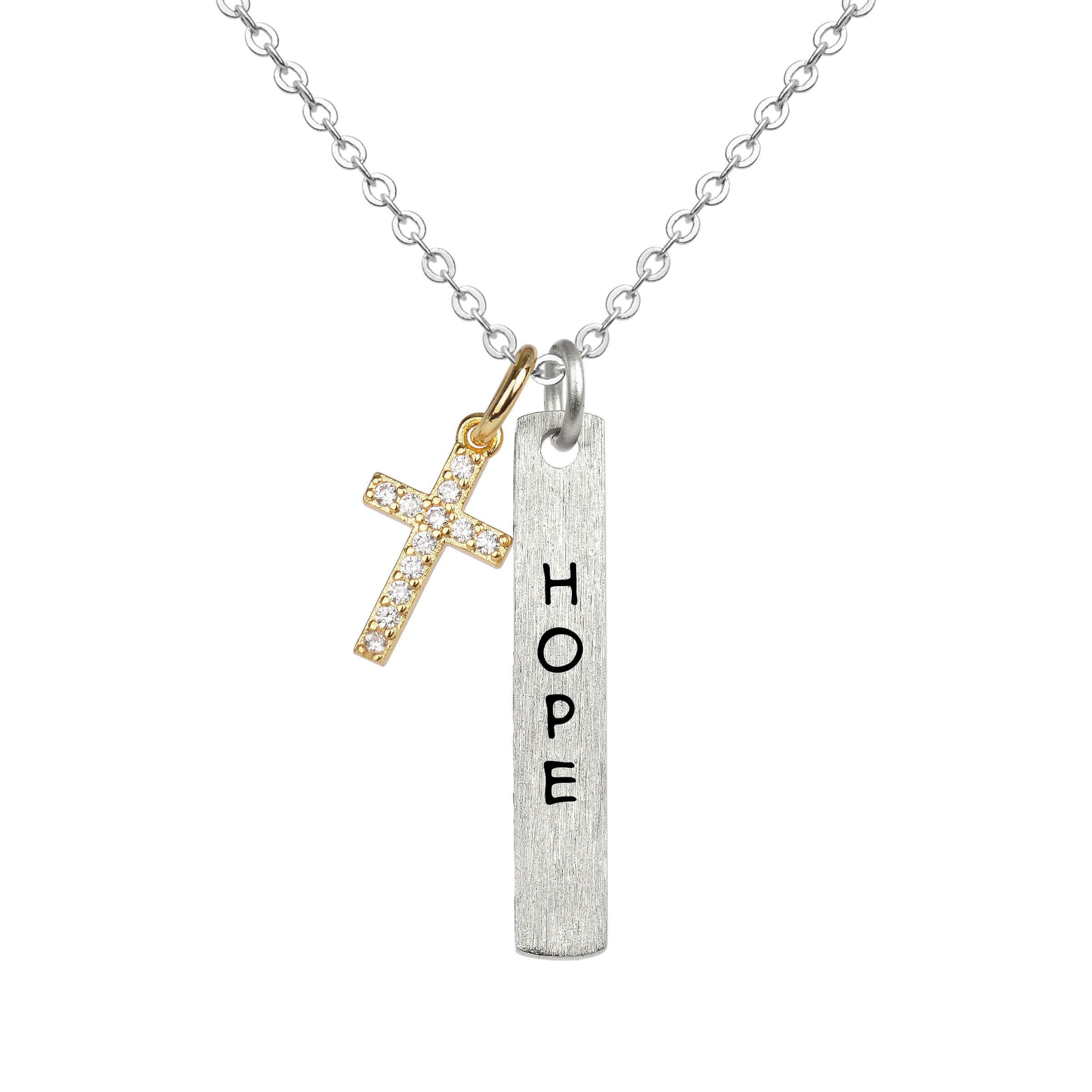 Necklace: Bar/Cross, Hope, Silver (Walk By Faith Collection)