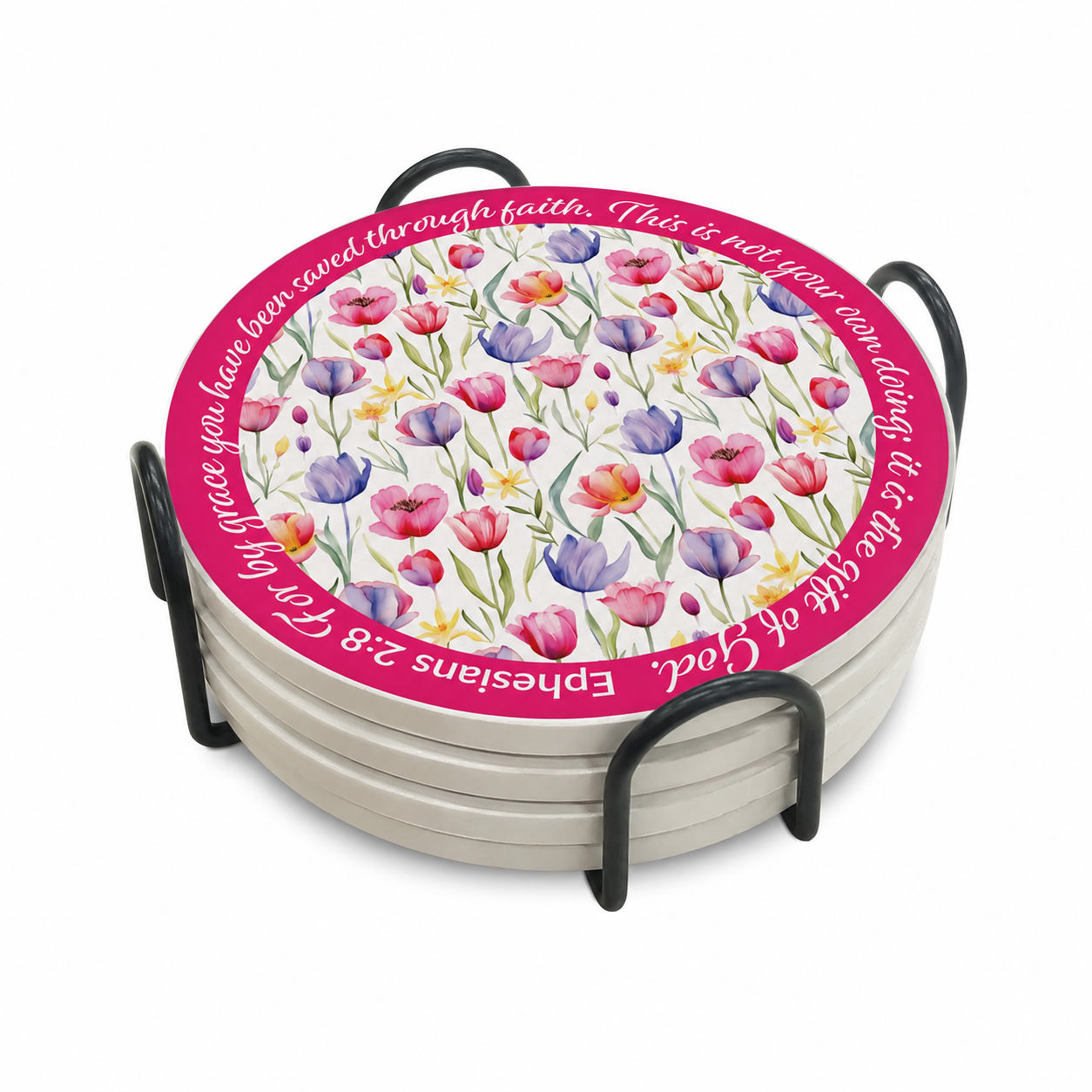 Ceramic Coasters (Set of 4): Round, Flowers