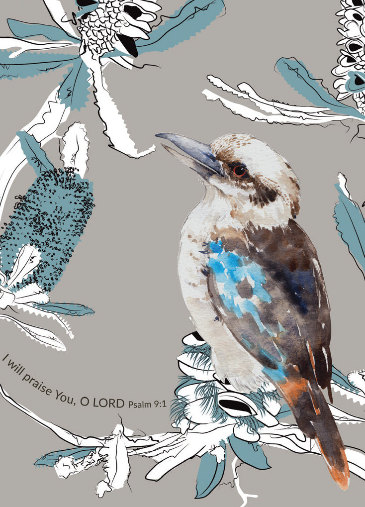 Australiana Greeting Card: Give Thanks (Kookaburra & Banksia)