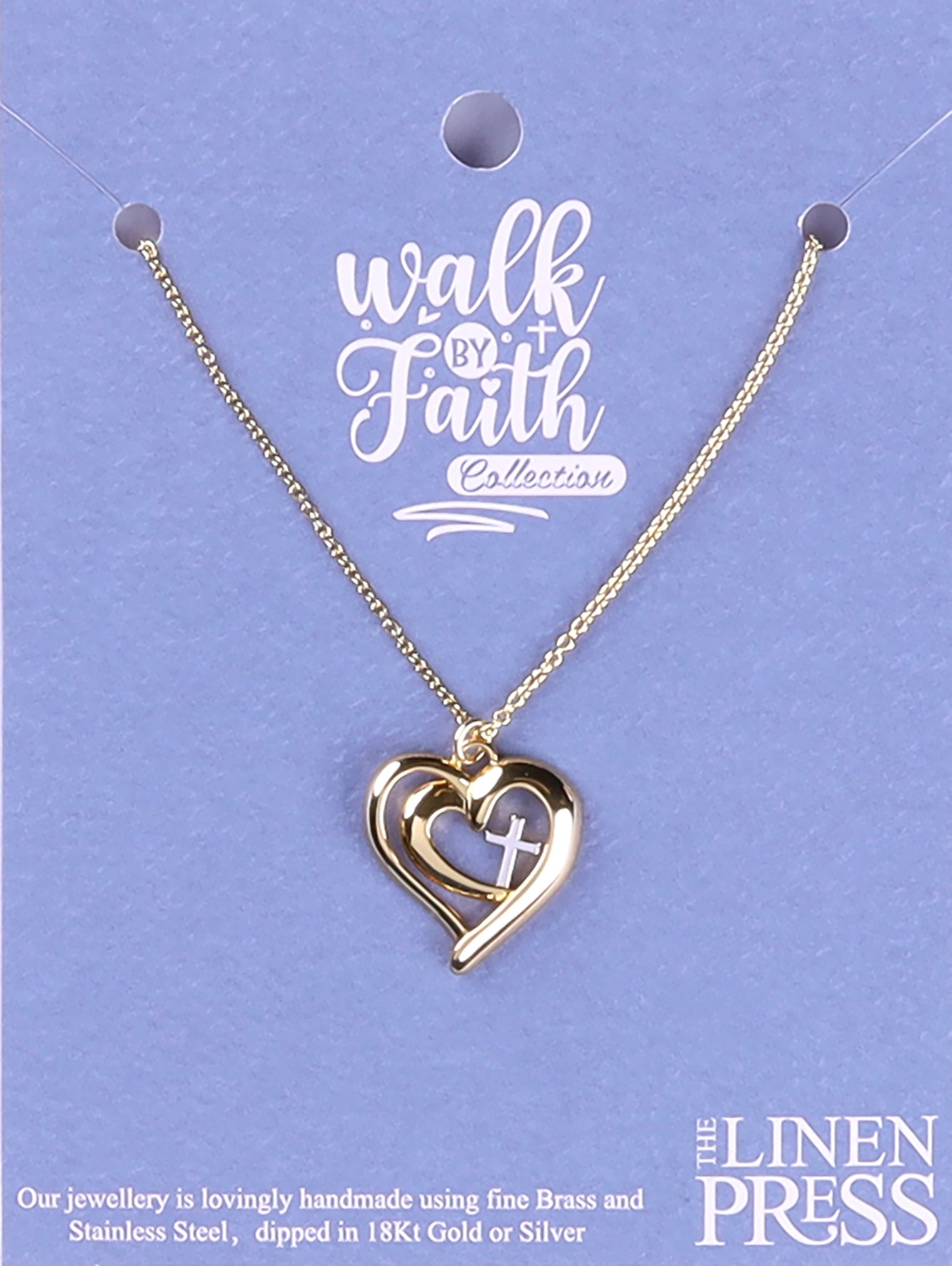 Necklace: Love Heart Love & Faith Gold (Walk By Faith Collection)