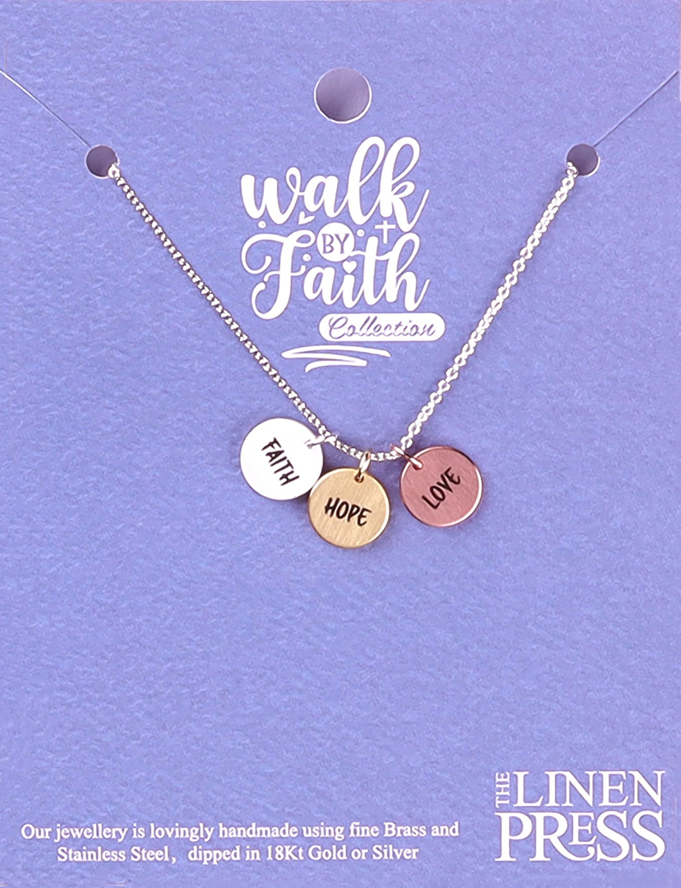 Necklace: Faith Hope Love 3 Charms (Walk By Faith Collection)