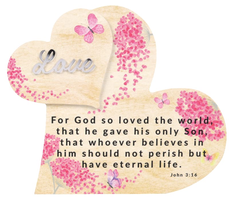Tabletop Plaque, Mdf: Double Love Hearts, Love, John 3:16, Pink