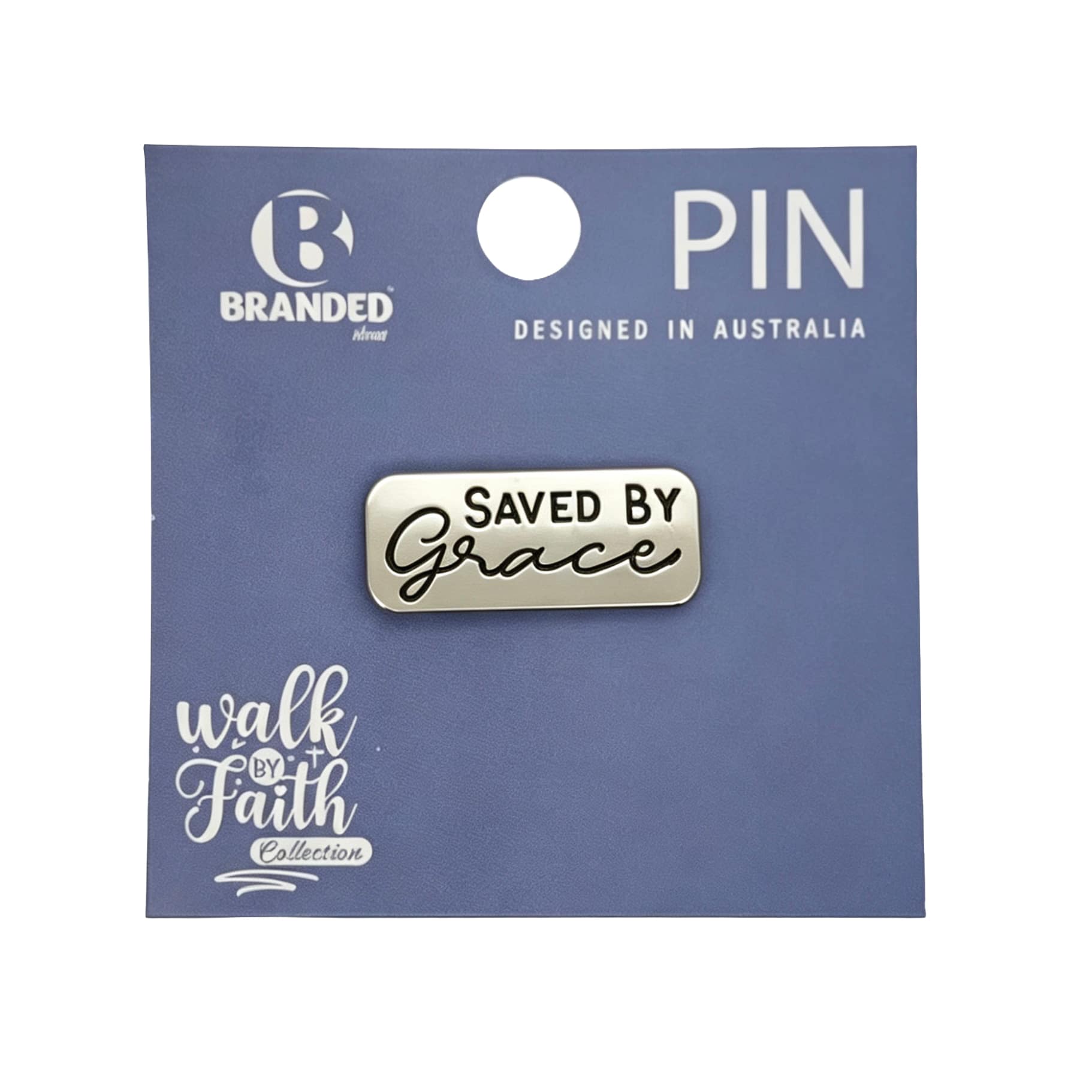 Lapel Pin, Enamel, Silver Saved By Grace (Walk By Faith Collection)