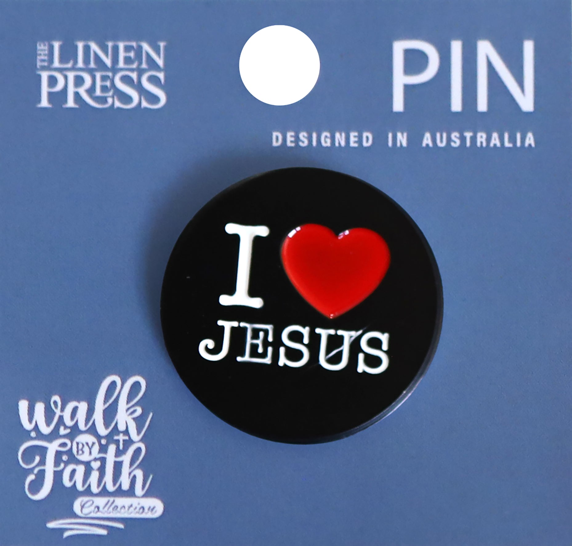Lapel Pin, Enamel, I Love Jesus, Black (Walk By Faith Collection)