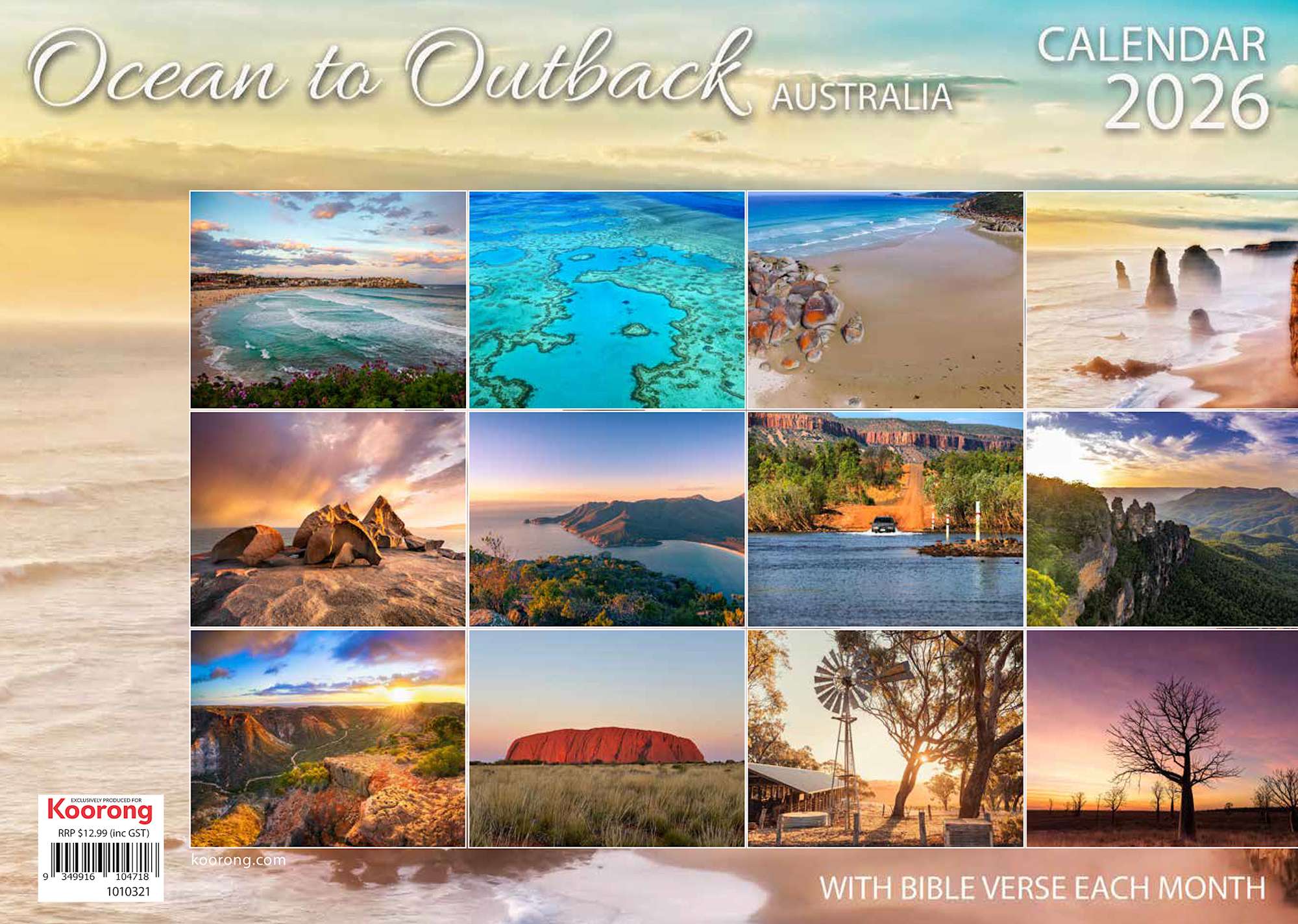 2026 Wall Calendar: Ocean to Outback, Bible Verse on Each Month