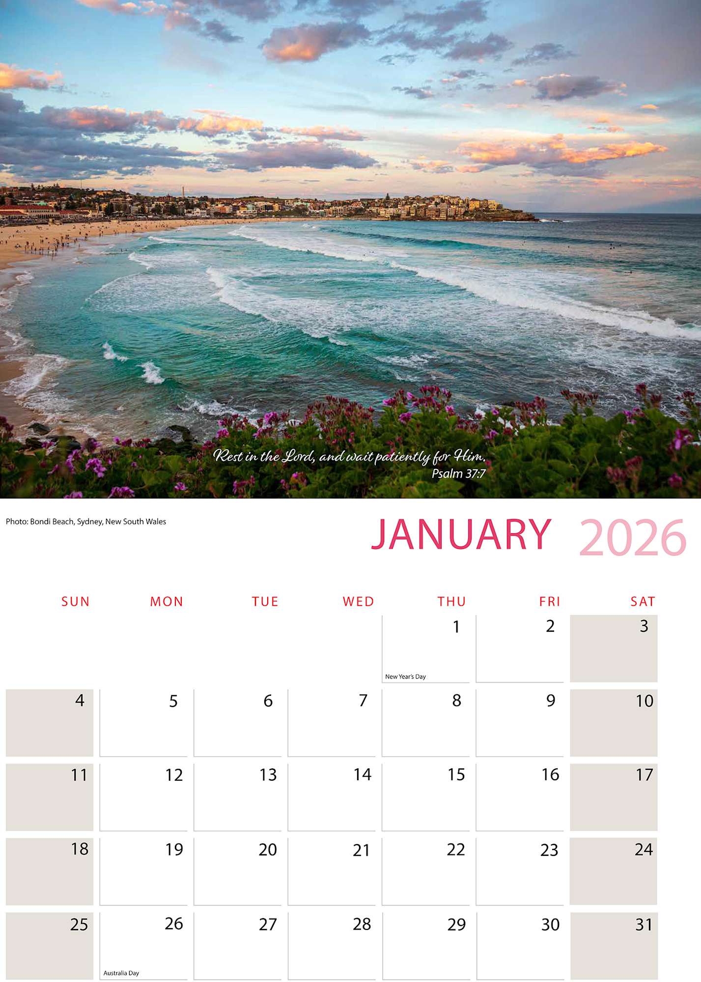 2026 Wall Calendar: Ocean to Outback, Bible Verse on Each Month