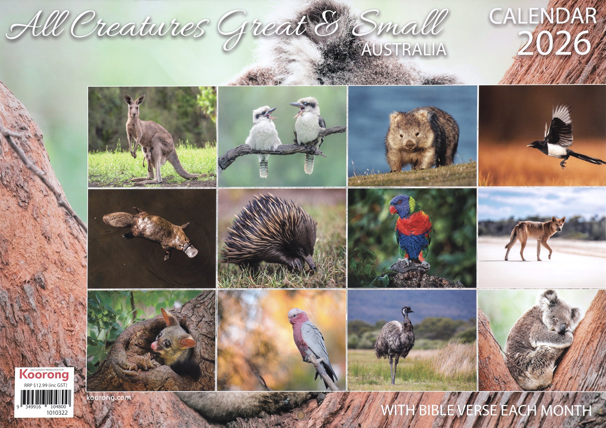 2026 Wall Calendar: All Creatures Great & Small, Bible Verse on Each Month