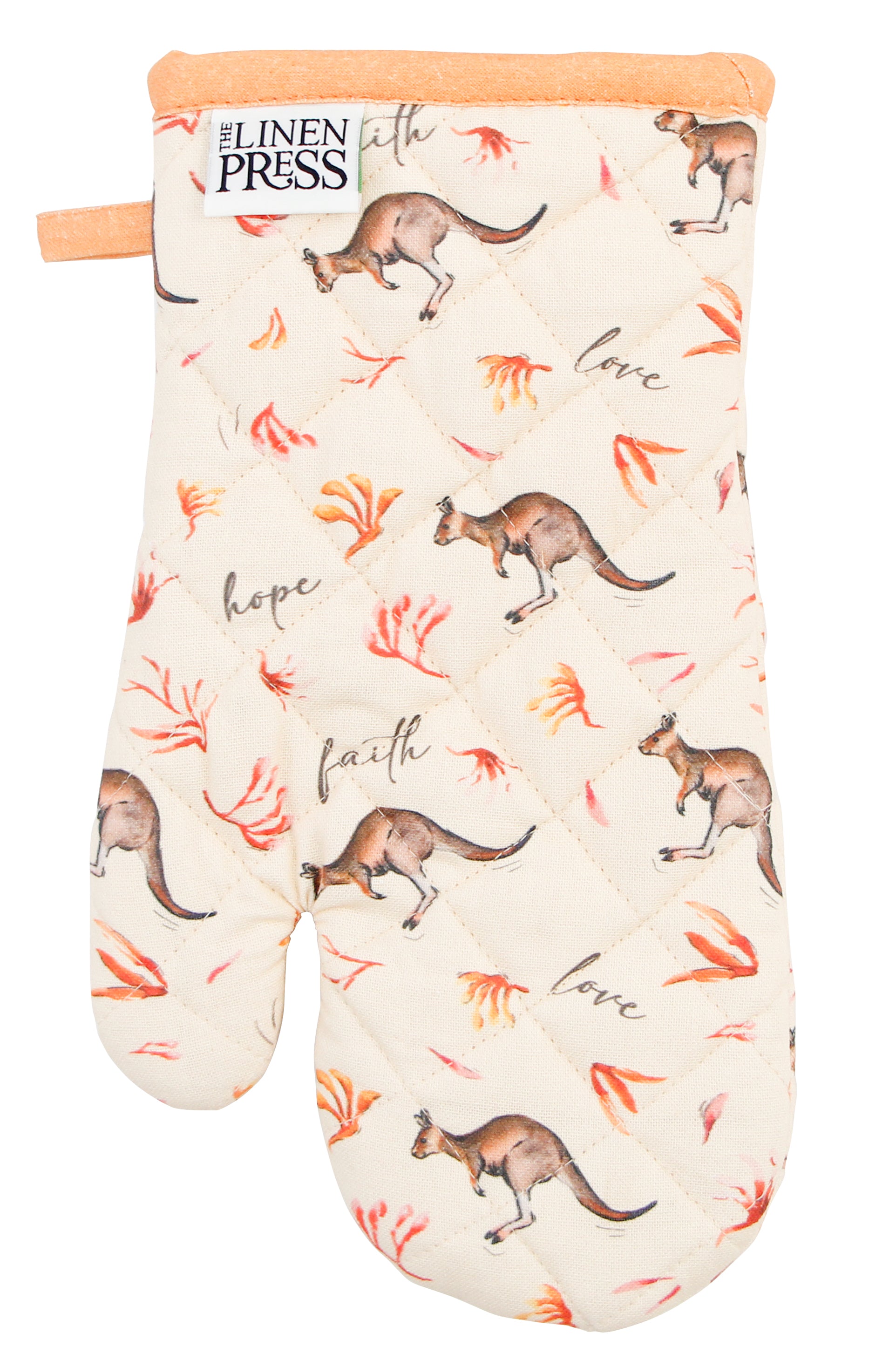 Single Oven Mitt: Kangaroo Faith, Hope, Love (Fig Hill Farm)