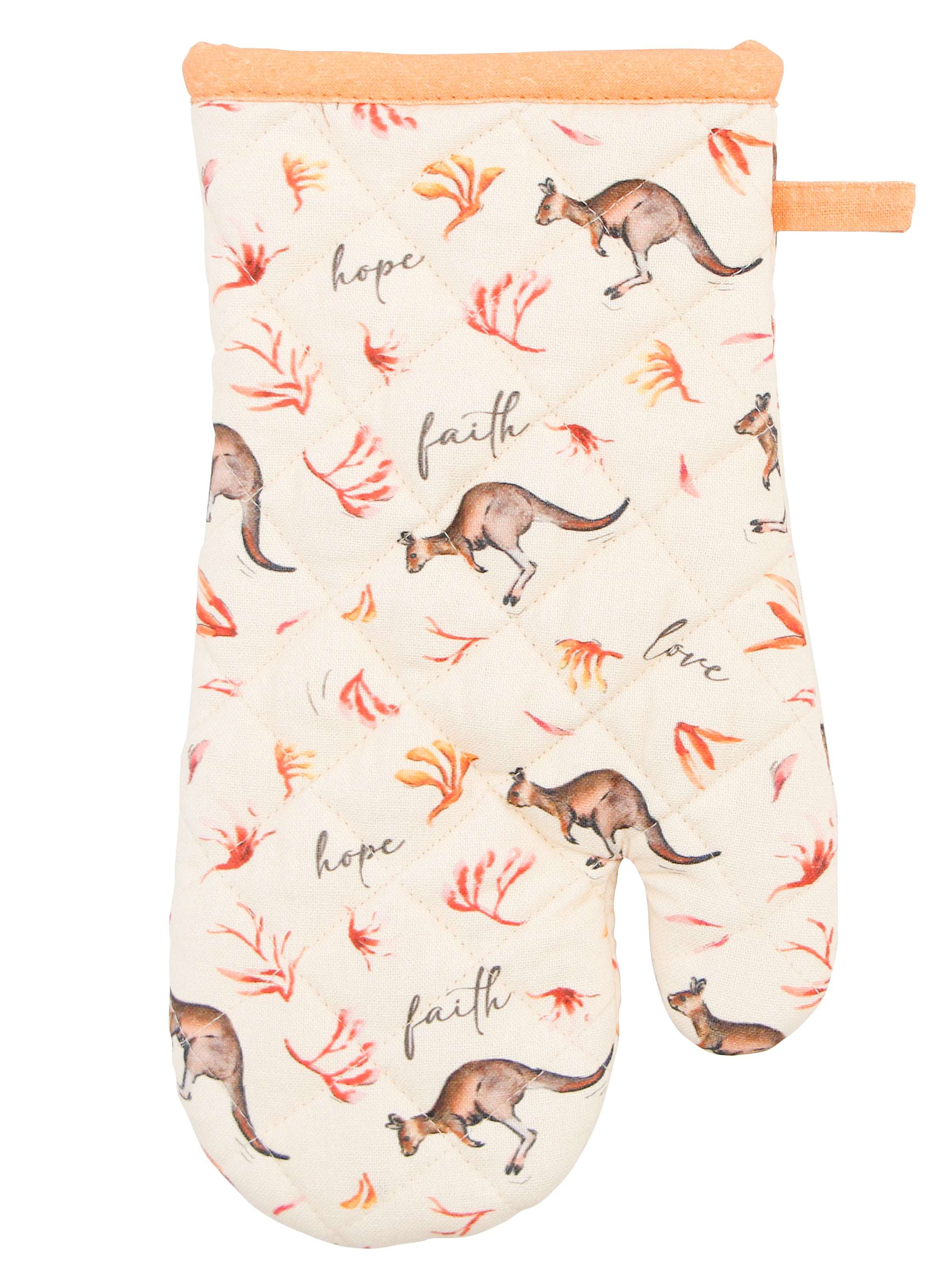 Single Oven Mitt: Kangaroo Faith, Hope, Love (Fig Hill Farm)