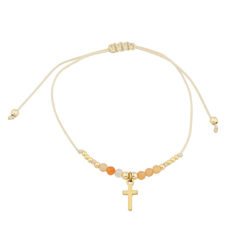 Bracelet: Cross, Gold/Stainless Steel, Peach