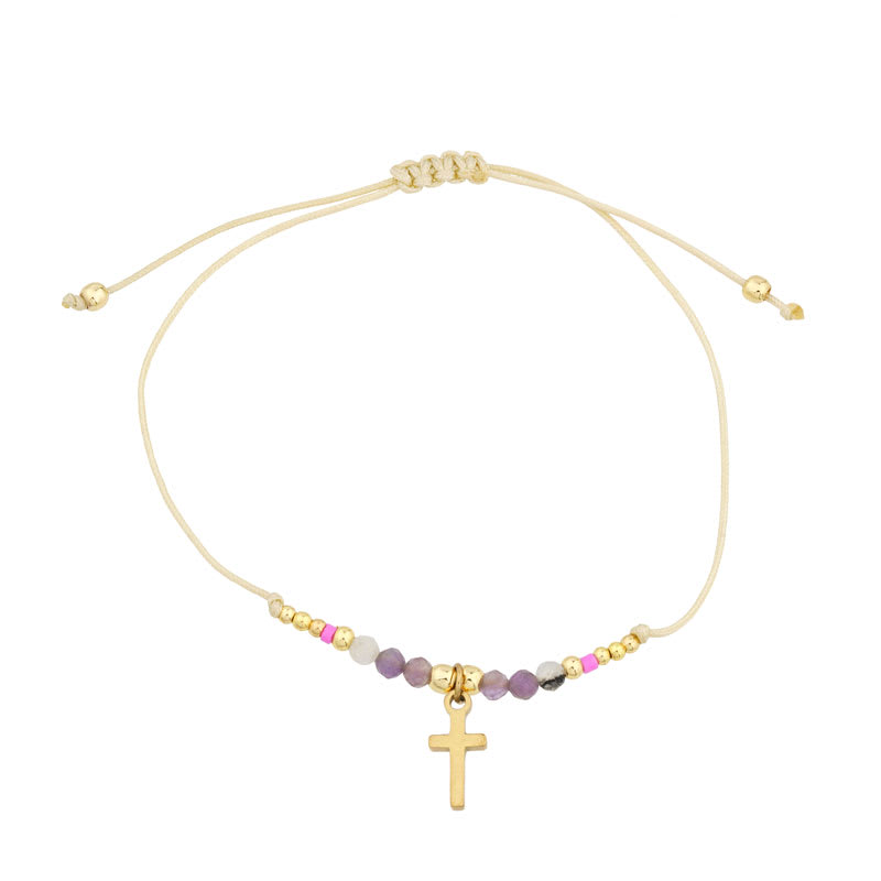 Bracelet: Cross, Gold/Stainless Steel, Pastels