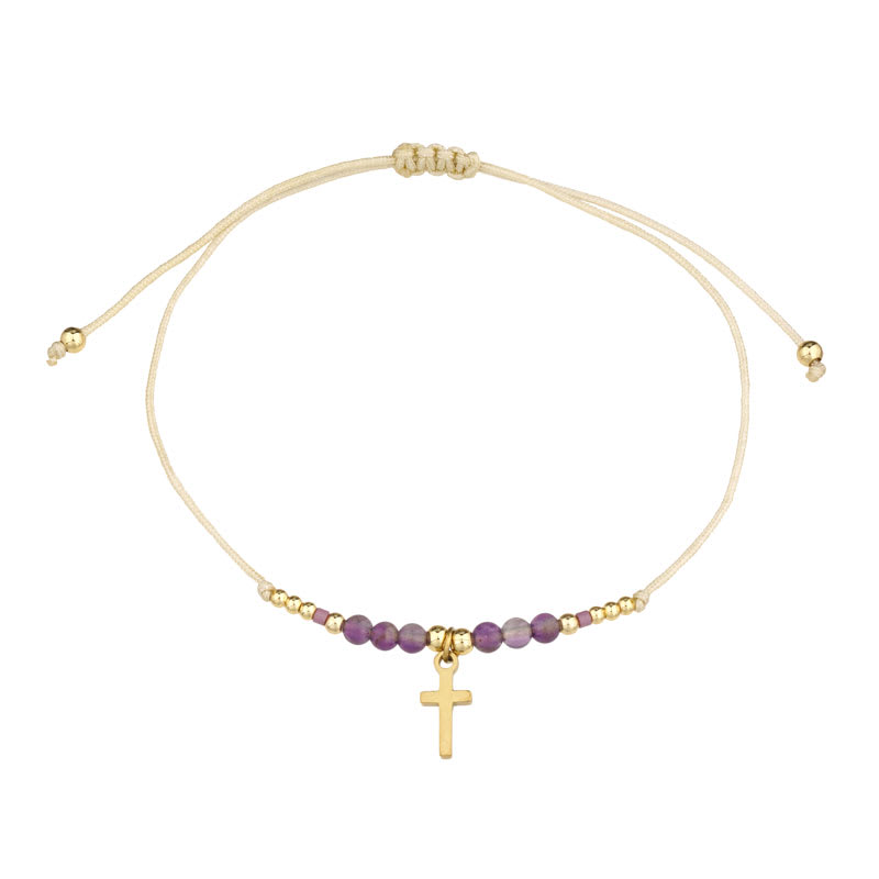 Bracelet: Cross, Gold/Stainless Steel, Purple