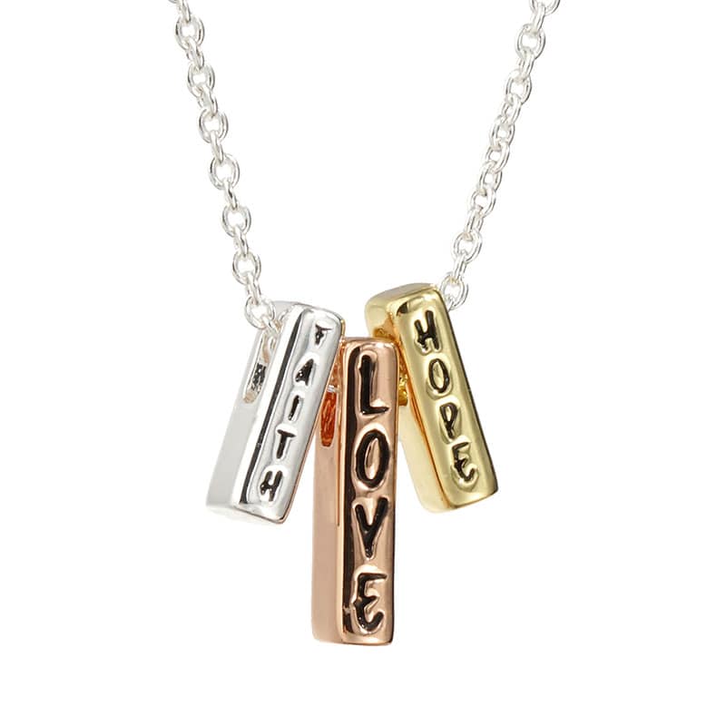 Necklace: 3 Tone Rose Gold, Silver & Gold, Faith Hope Love
