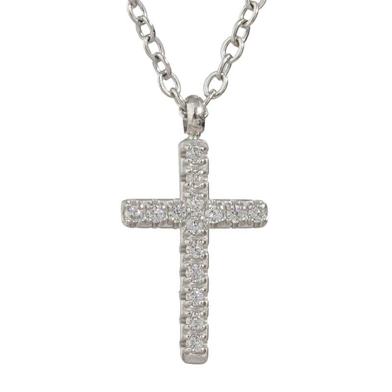 Necklace: Cross, Rhodium & Zircon
