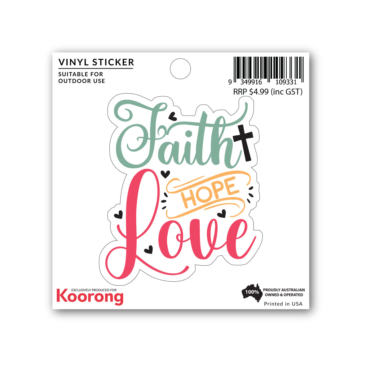 Sticker: Faith, Hope, Love (Vinyl, Suitable for Outdoor Use)