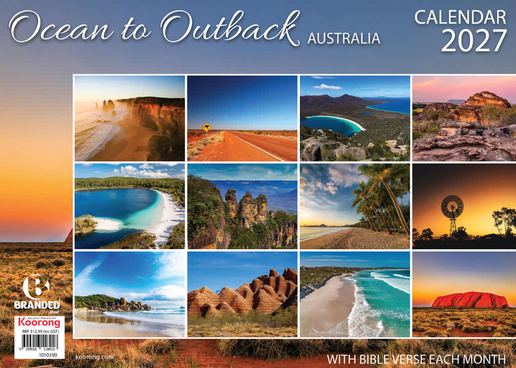 2027 Wall Calendar: Ocean to Outback, Bible Verse on Each Month
