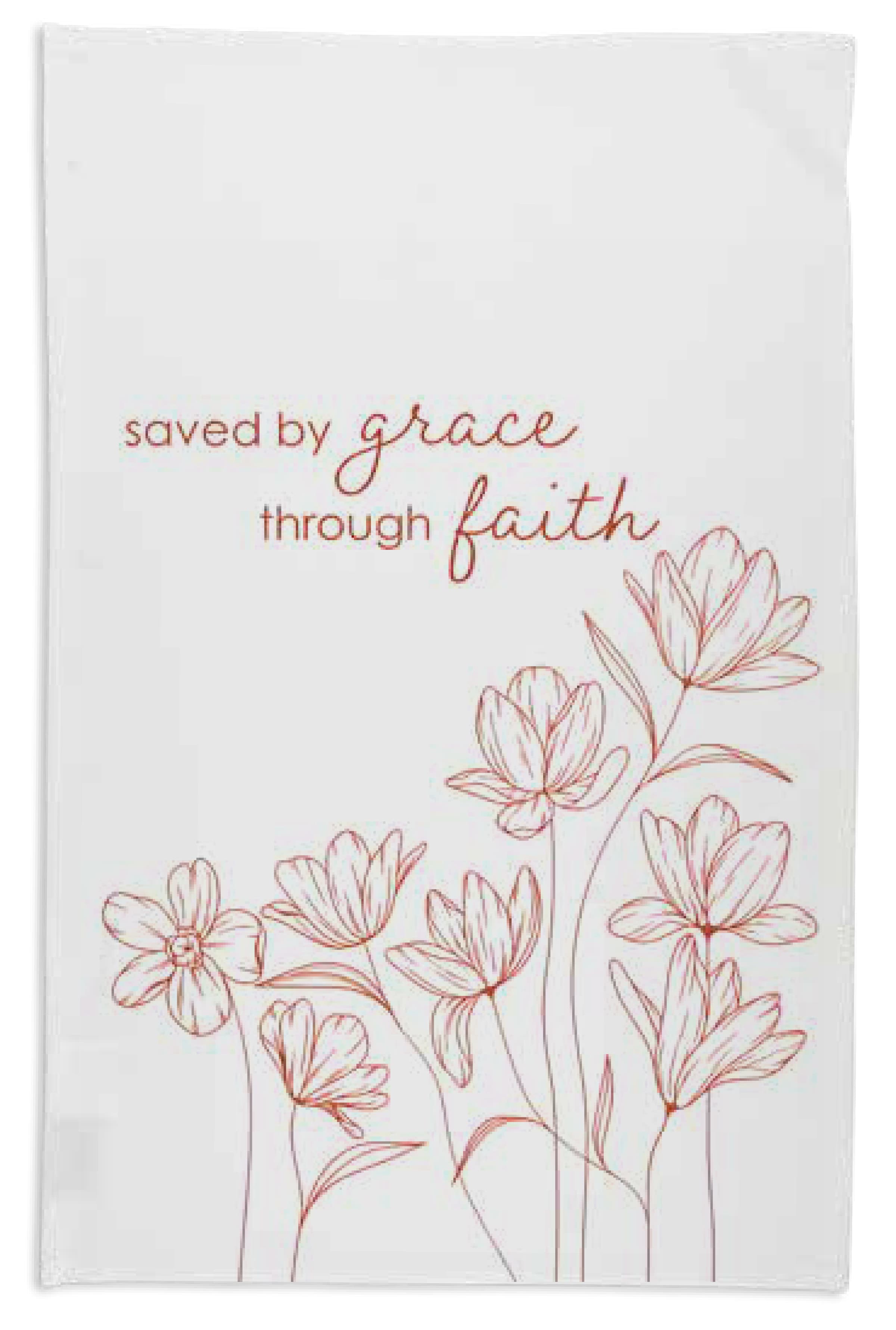 Tea Towel: White, Saved by Grace Through Faith (Aco Certified Organic Cotton)