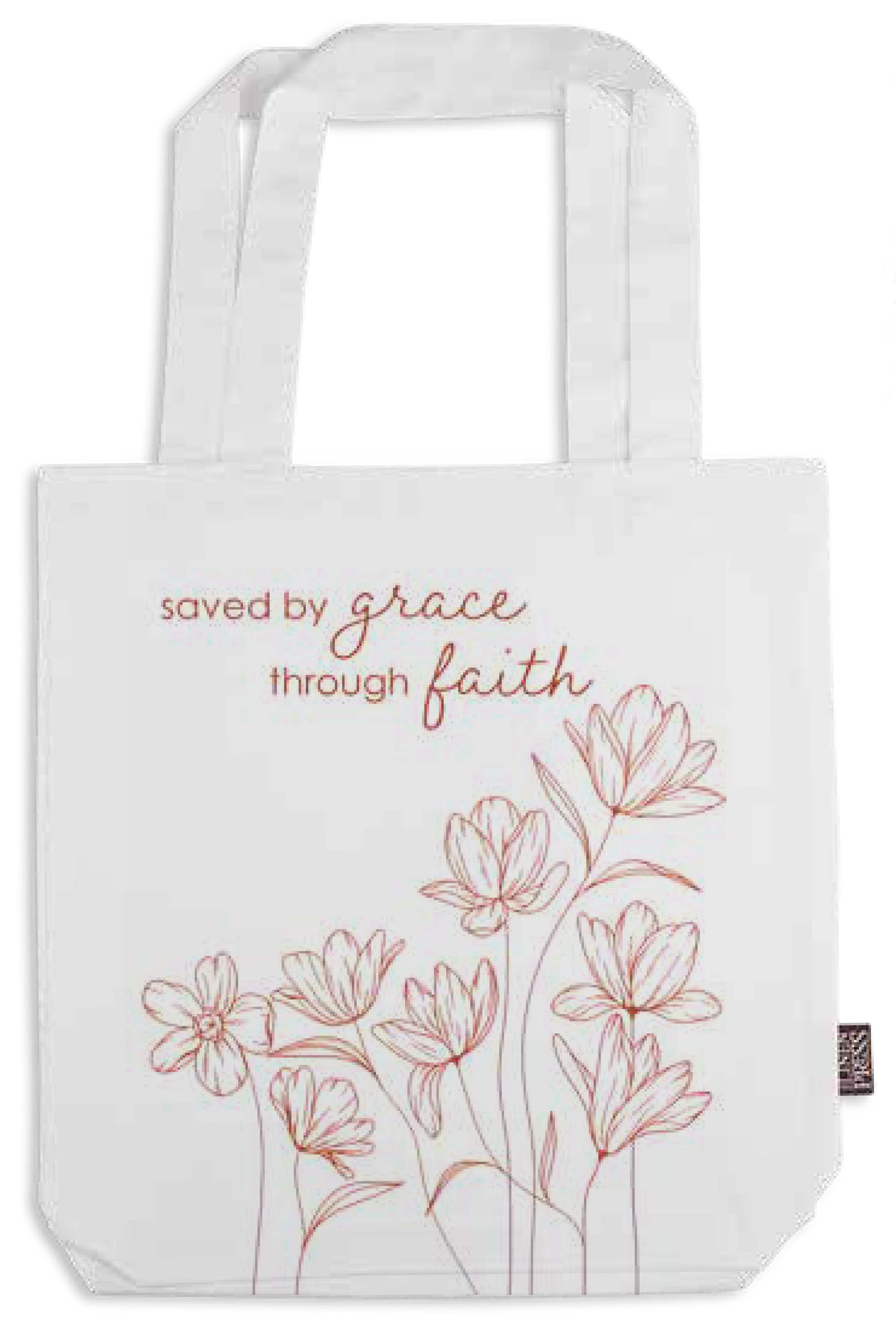 Tote Bag: White, Saved by Grace Through Faith (Aco Certified Organic Cotton)