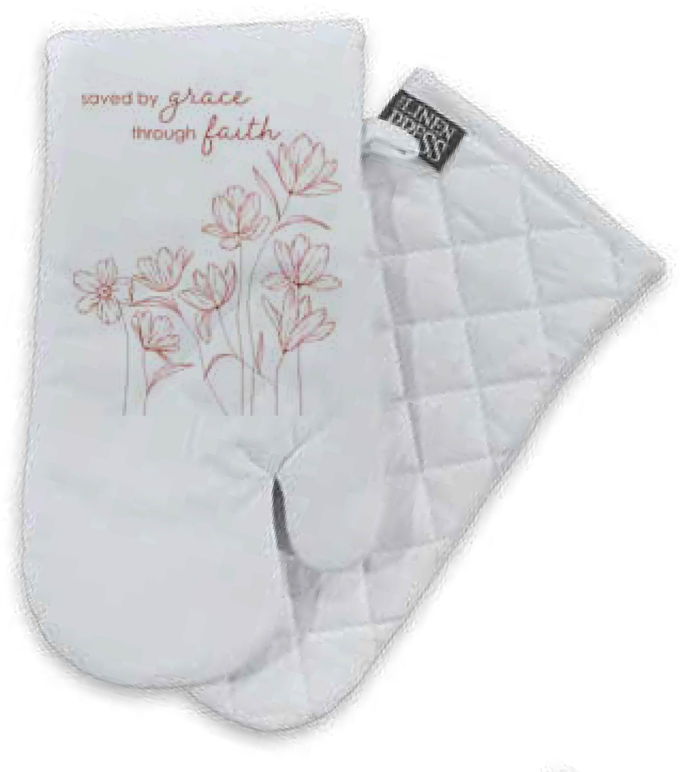 Oven Mitt: White, Saved by Grace Through Faith (Aco Certified Organic Cotton)