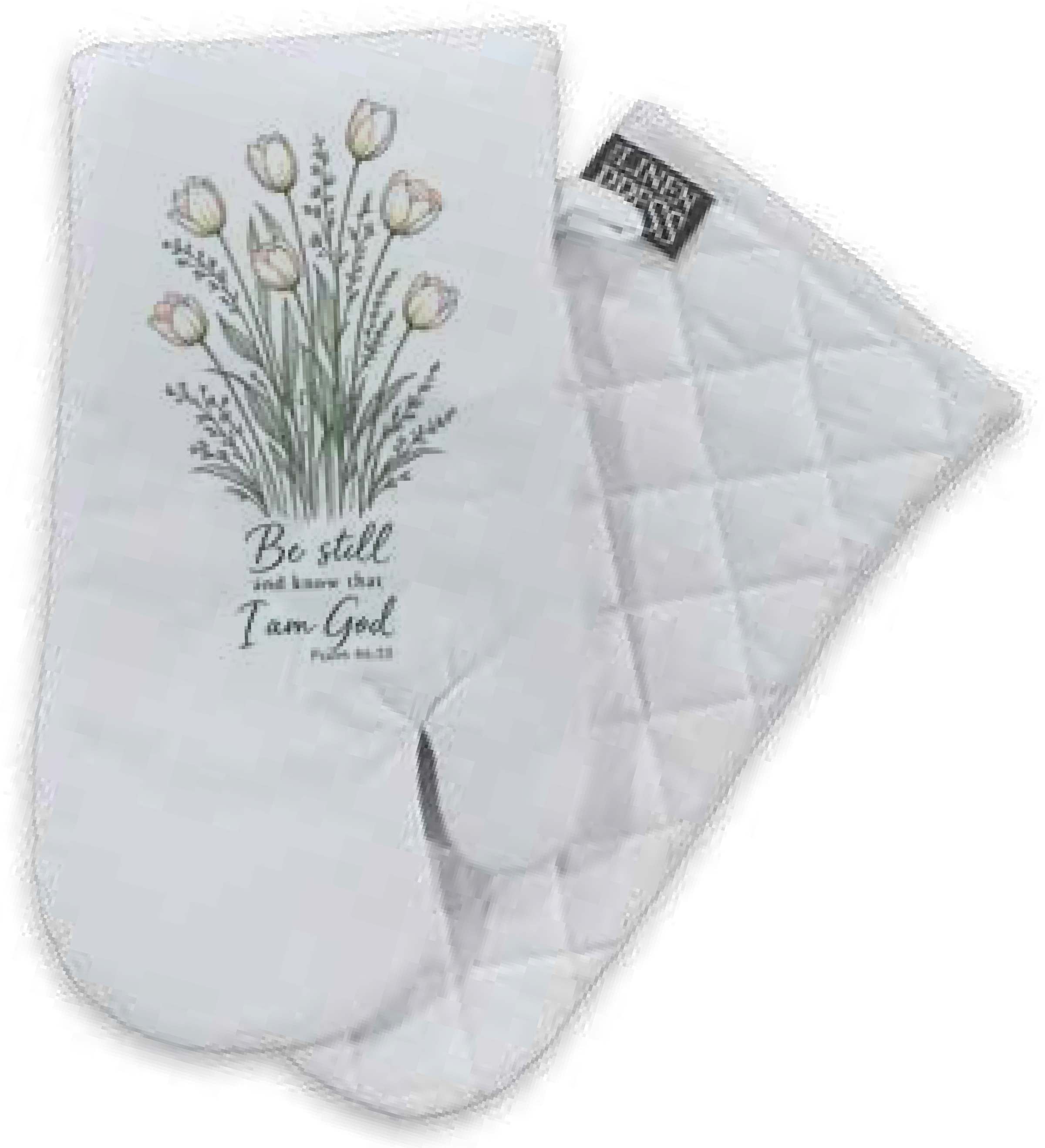 Oven Mitt: White, Be Still Psalm 46:10 (Aco Certified Organic Cotton)