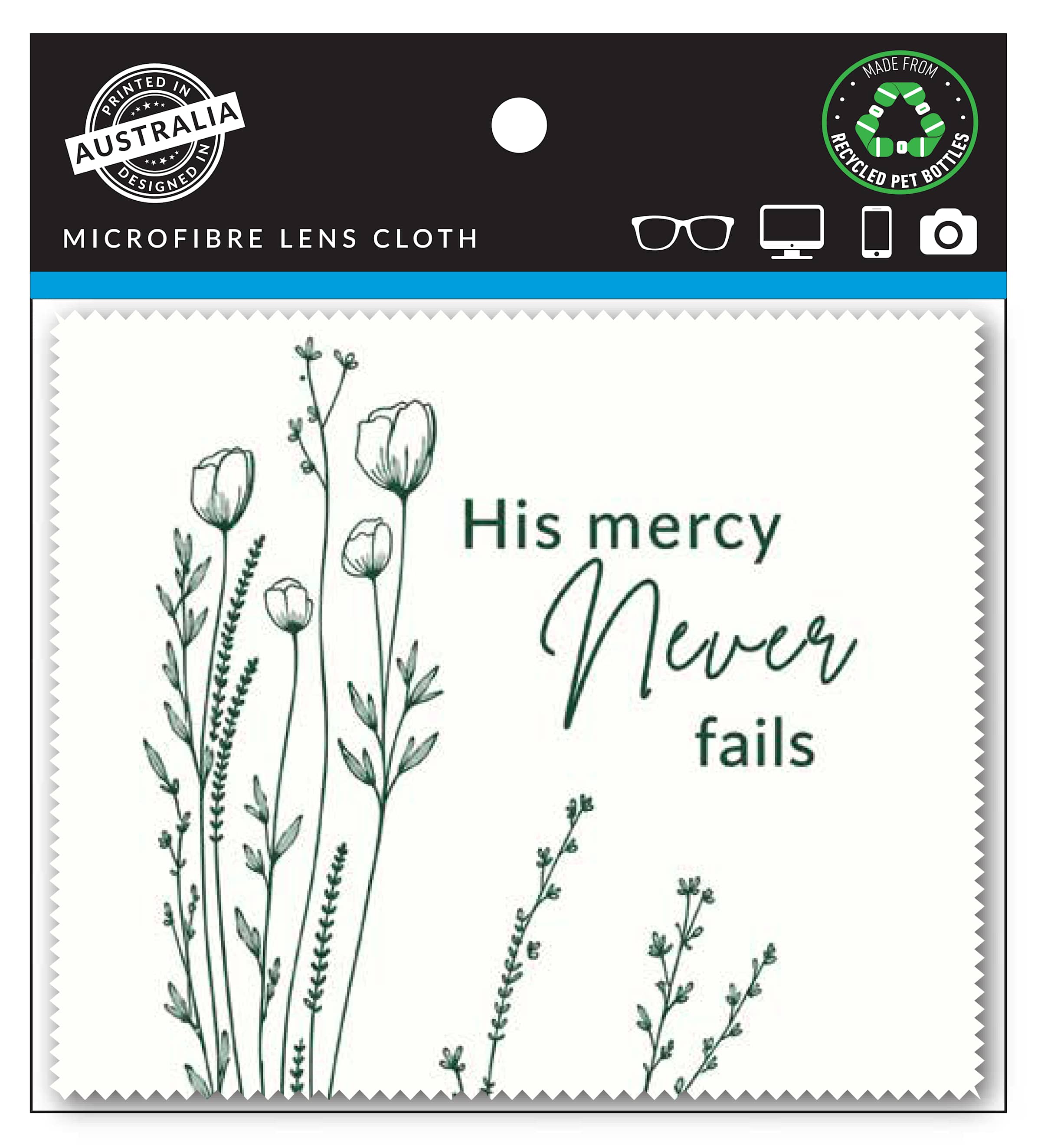 Lens Cloth: White, His Mercy Never Fails